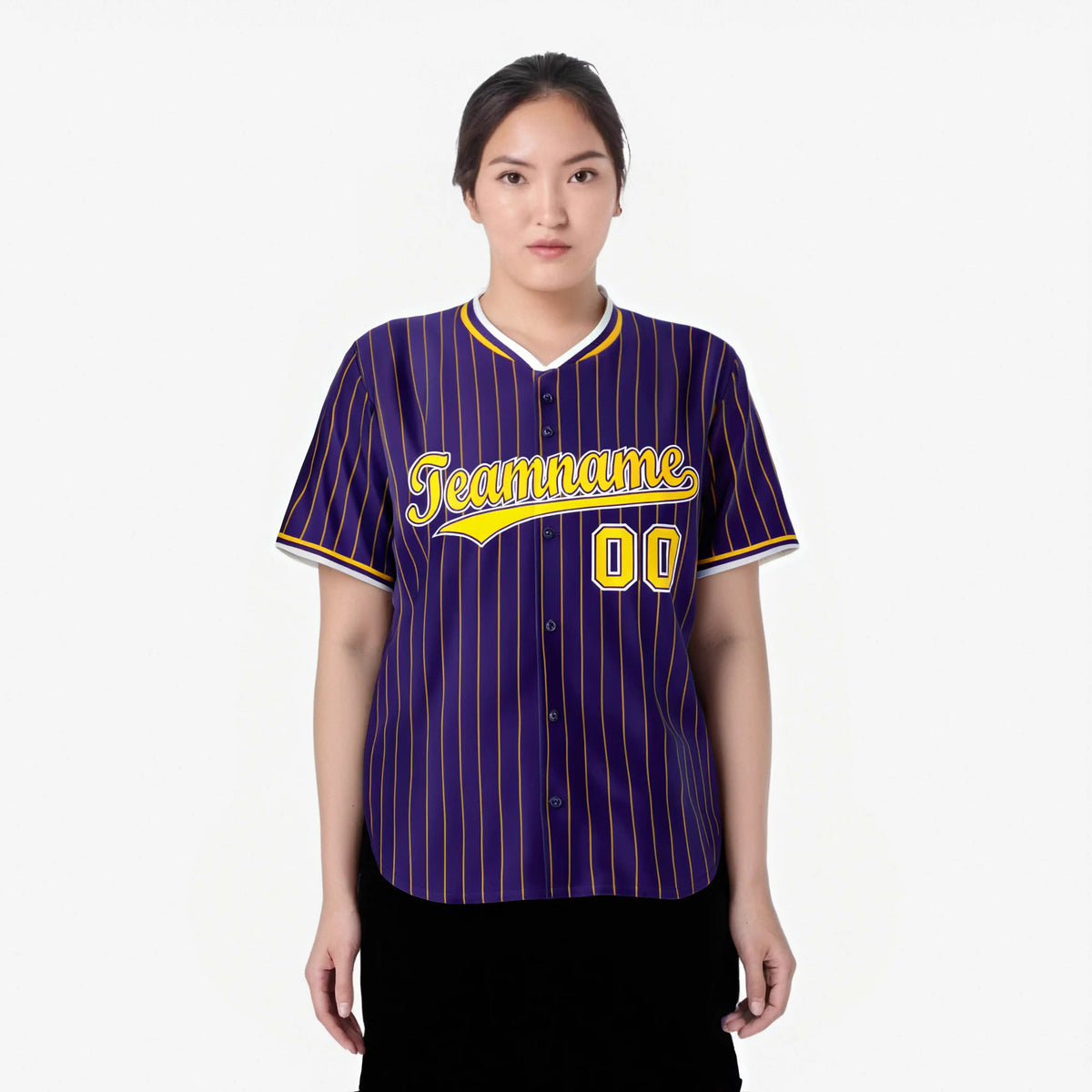 Custom Purple Yellow Pinstripe Yellow-White Authentic Baseball Jersey