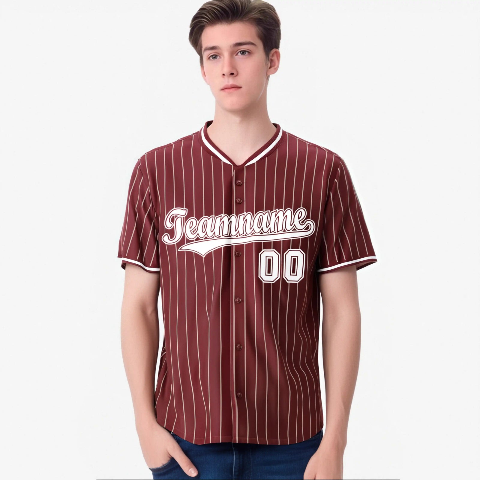 Custom Crimson White Pinstripe White-Crimson Authentic Baseball Jersey