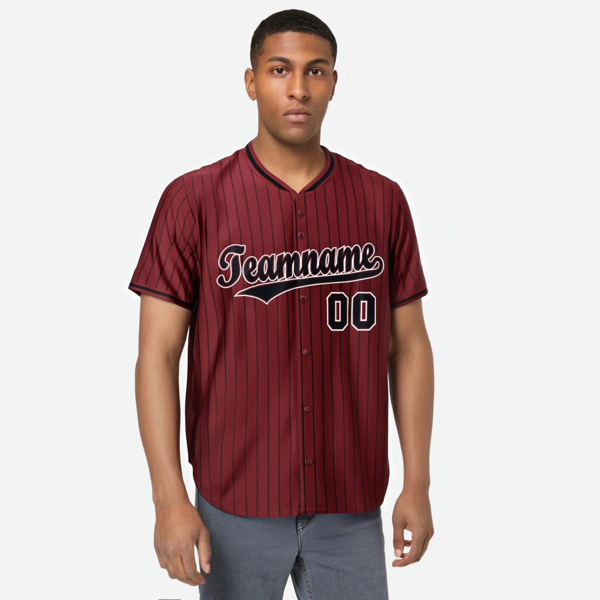 Custom Crimson Black Pinstripe Black-White Authentic Baseball Jersey