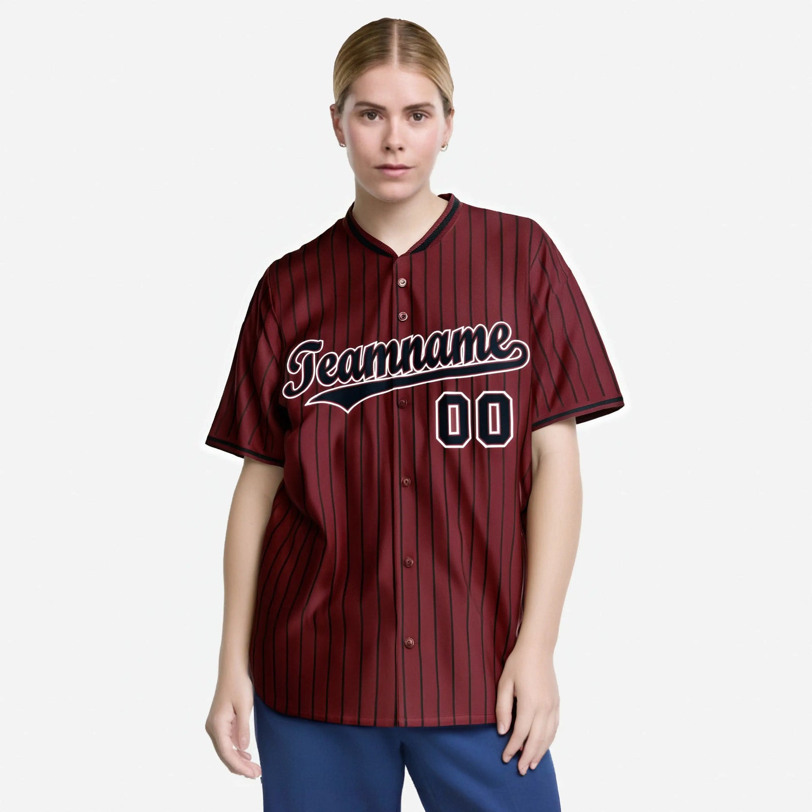 Custom Crimson Black Pinstripe Black-White Authentic Baseball Jersey