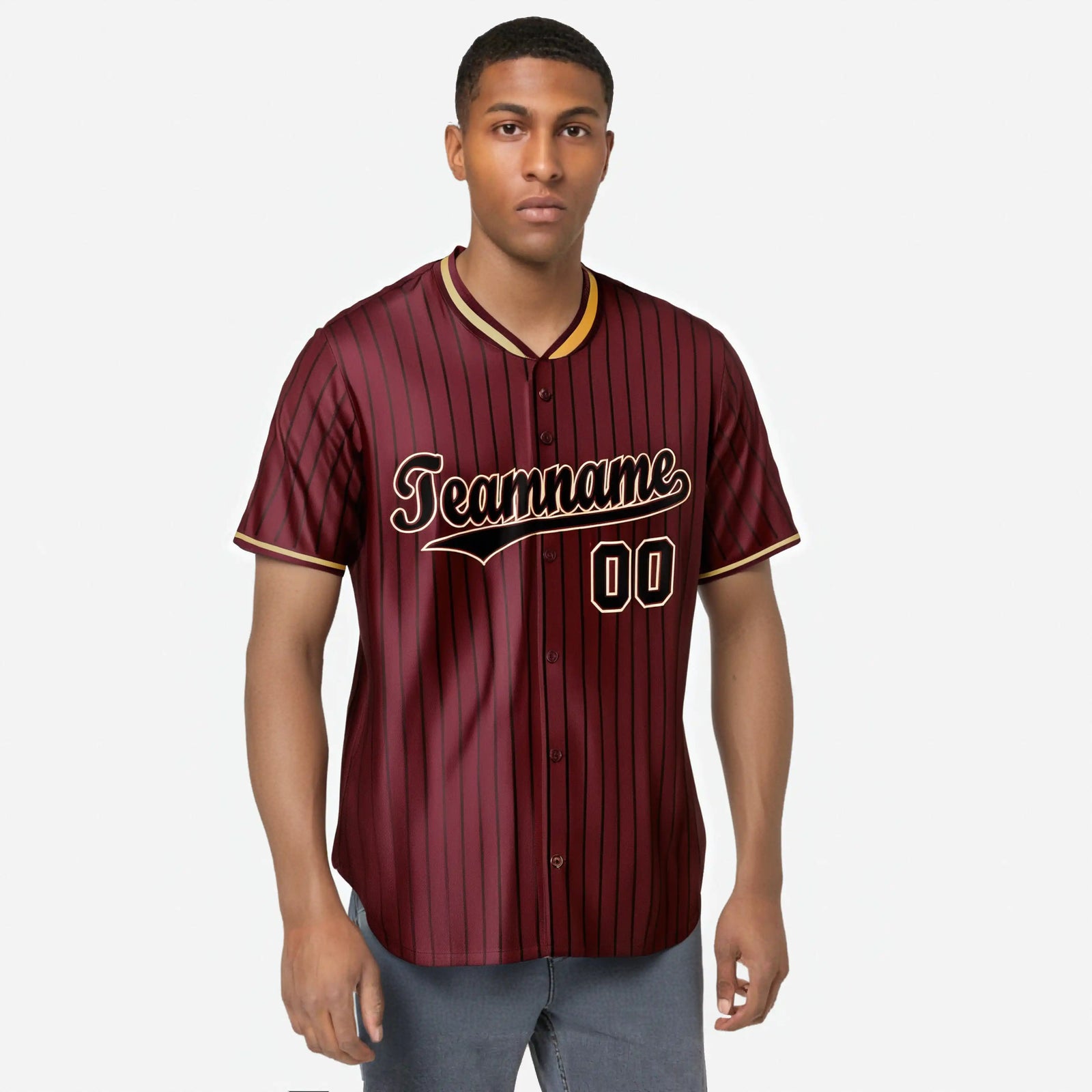 Custom Crimson Black Pinstripe Black Old-Gold Authentic Baseball Jersey