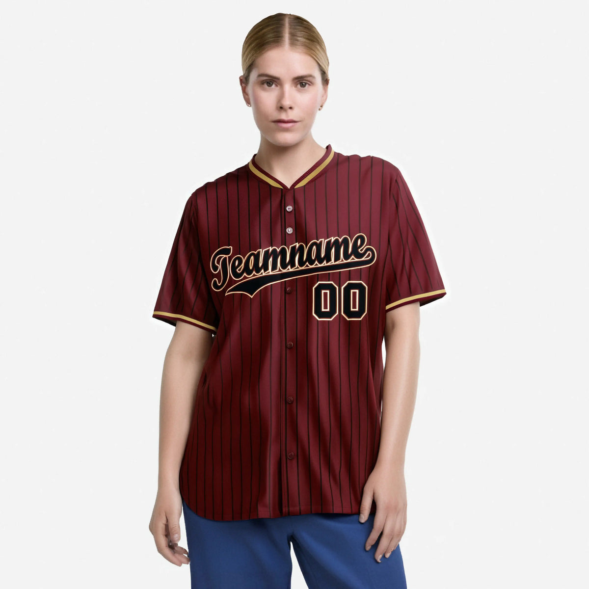 Custom Crimson Black Pinstripe Black Old-Gold Authentic Baseball Jersey
