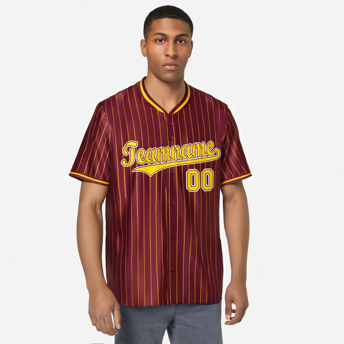 Custom Crimson Yellow Pinstripe Yellow-White Authentic Baseball Jersey