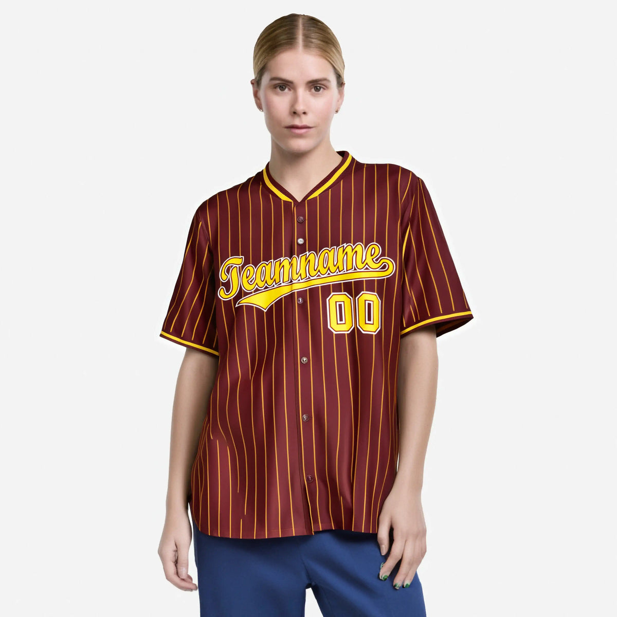 Custom Crimson Yellow Pinstripe Yellow-White Authentic Baseball Jersey