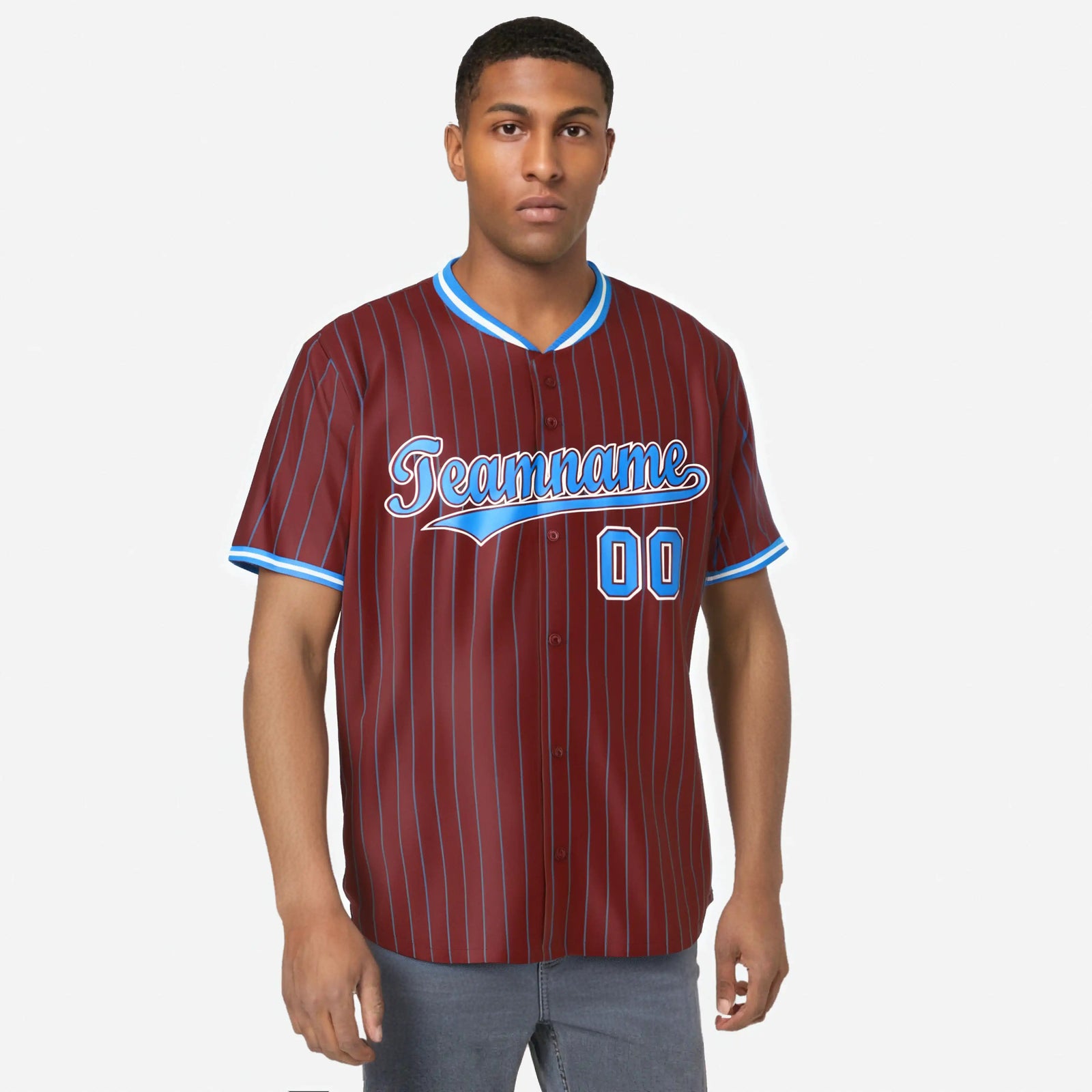 Custom Crimson Blue Pinstripe Blue-White Authentic Baseball Jersey