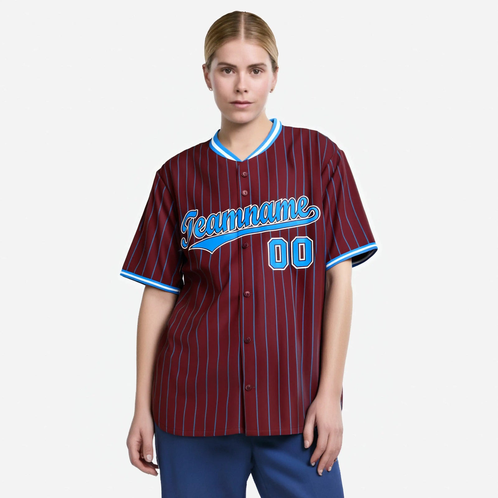 Custom Crimson Blue Pinstripe Blue-White Authentic Baseball Jersey