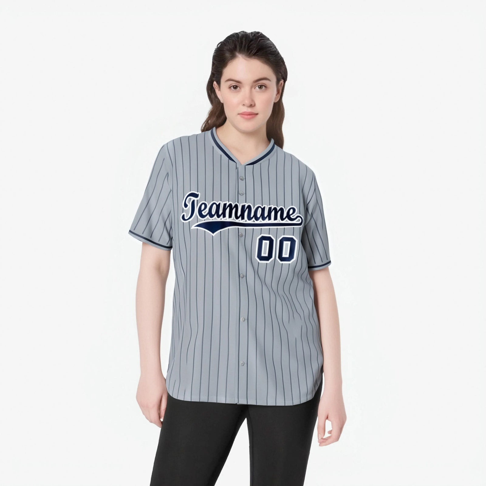 Custom Gray Navy Pinstripe Navy-White Authentic Baseball Jersey