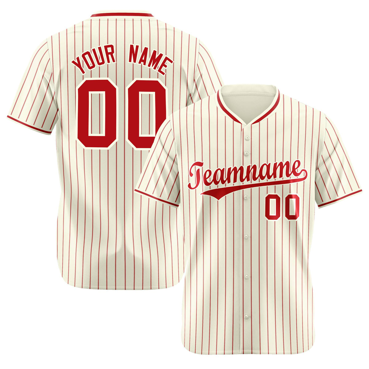 Custom Cream Red Pinstripe Red-White Authentic Baseball Jersey
