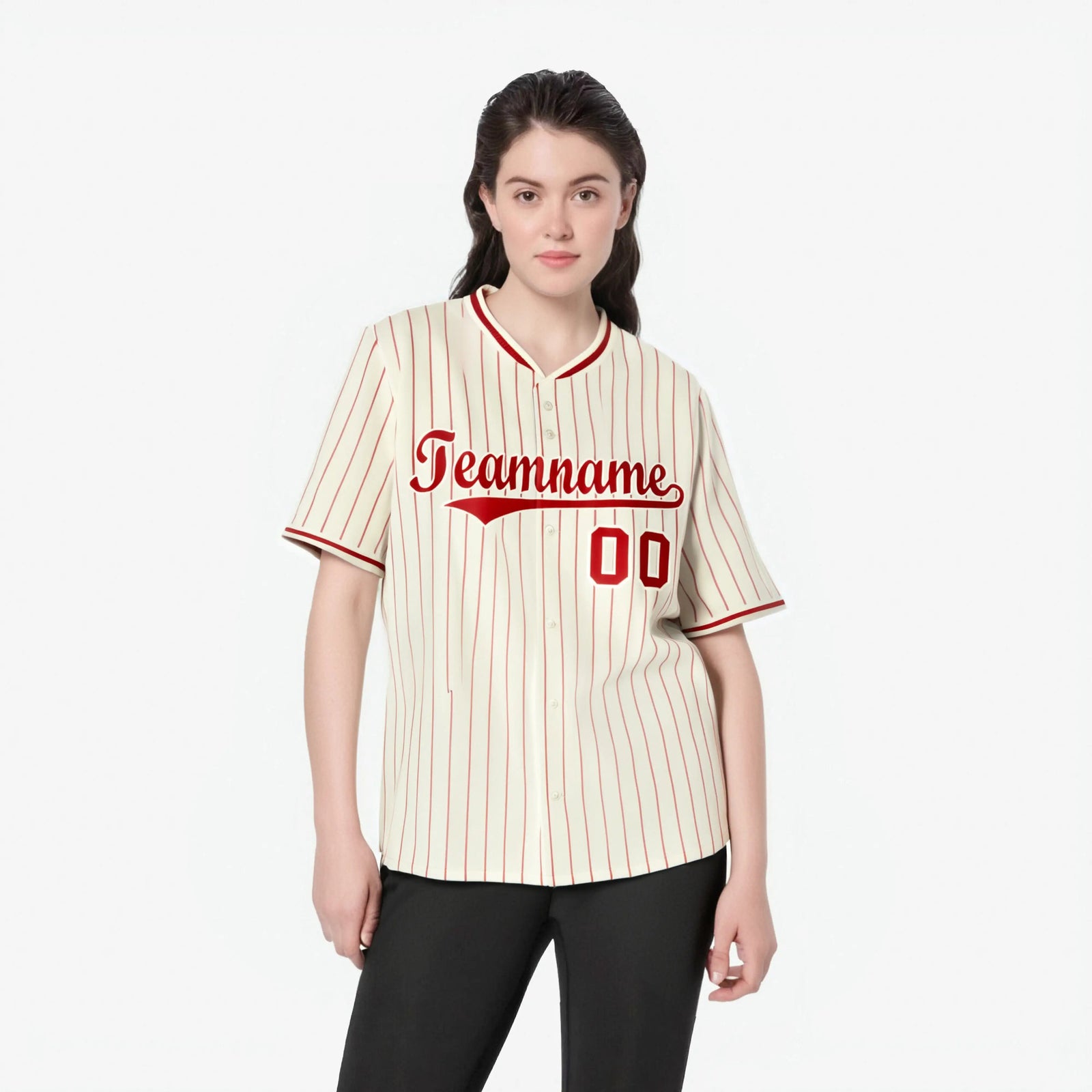 Custom Cream Red Pinstripe Red-White Authentic Baseball Jersey