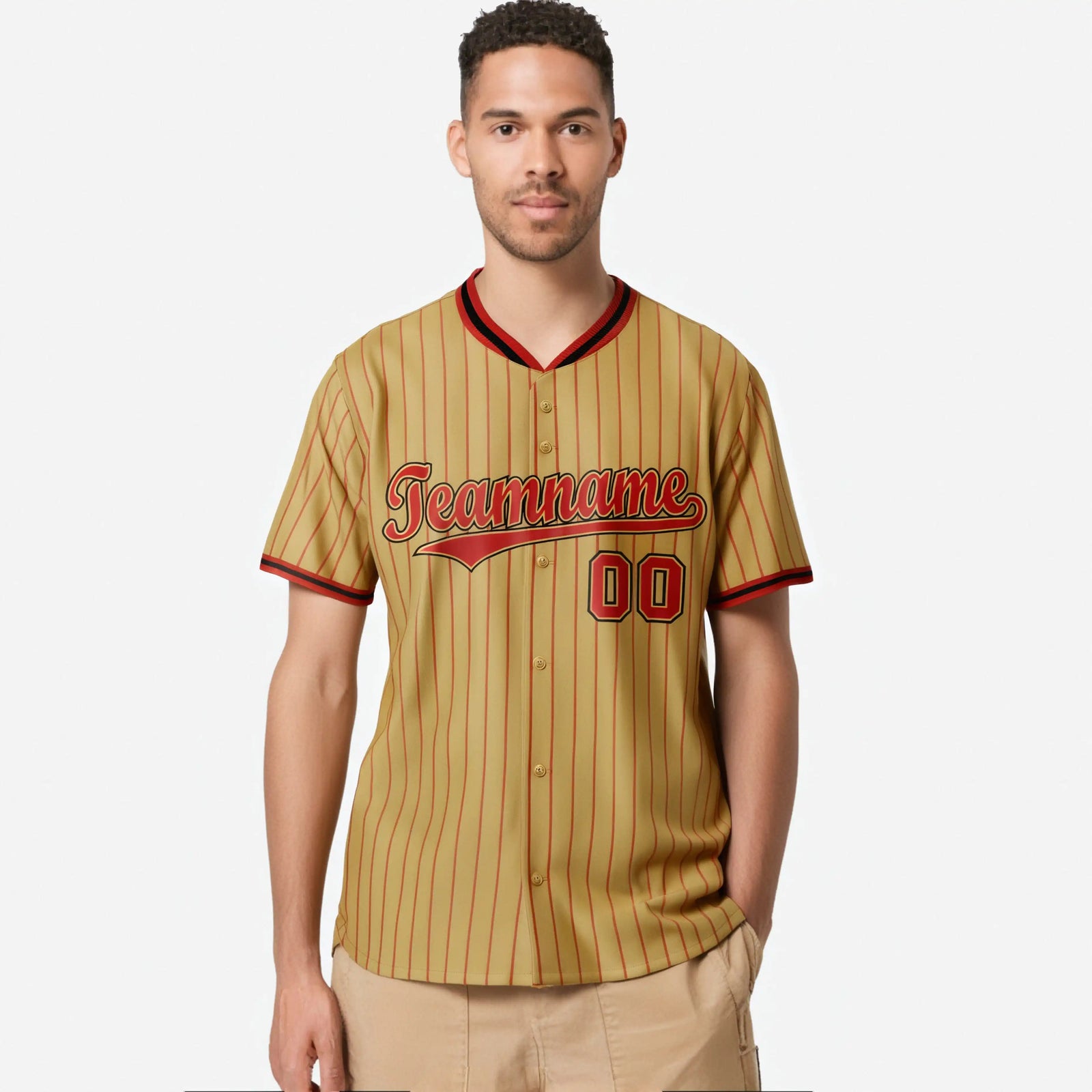 Custom Brwon Red Pinstripe Red-Black Authentic Baseball Jersey