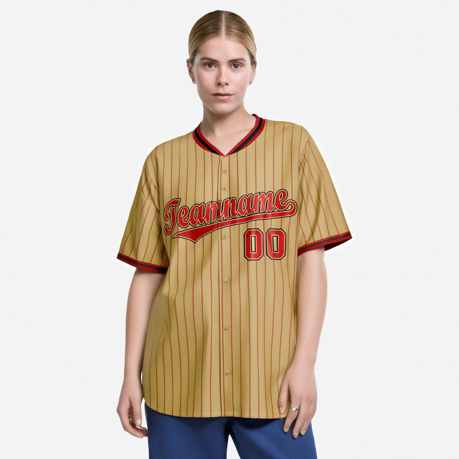 Custom Brwon Red Pinstripe Red-Black Authentic Baseball Jersey