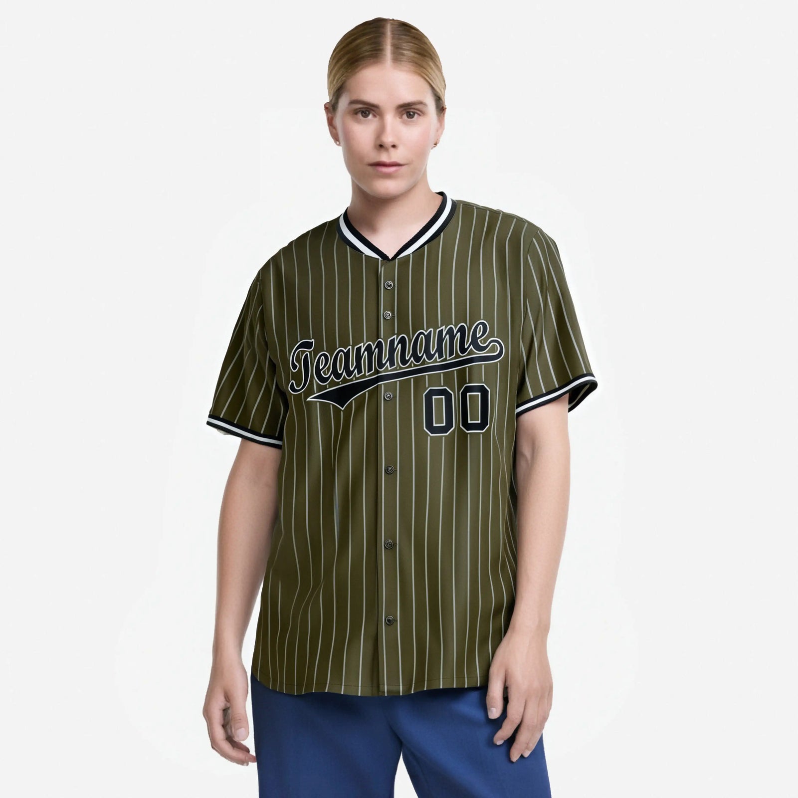 Custom Olive Black Pinstripe Black-Gray Authentic Baseball Jersey