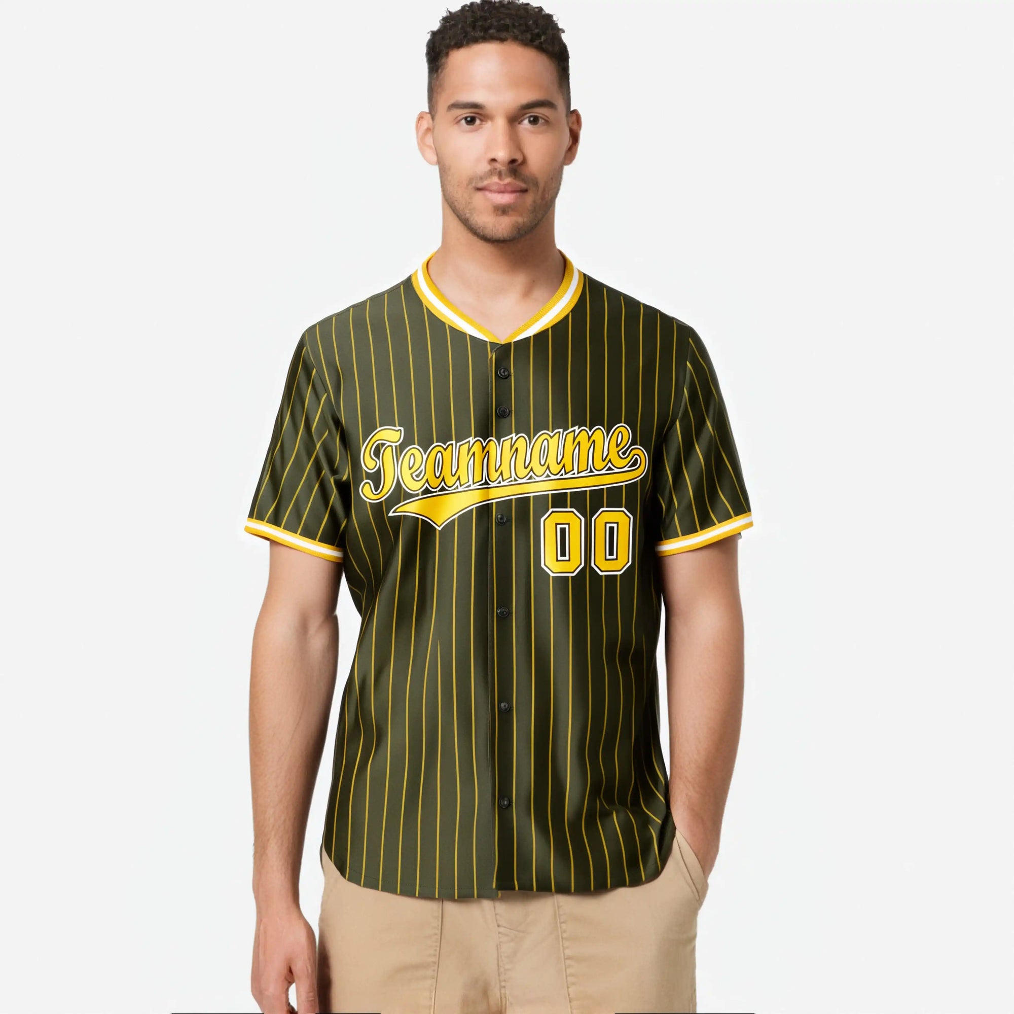 Custom Olive Yellow Pinstripe Yellow-White Authentic Baseball Jersey