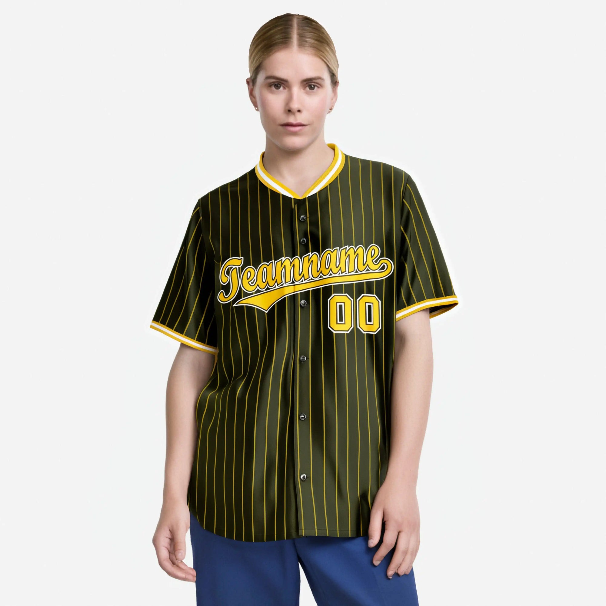 Custom Olive Yellow Pinstripe Yellow-White Authentic Baseball Jersey