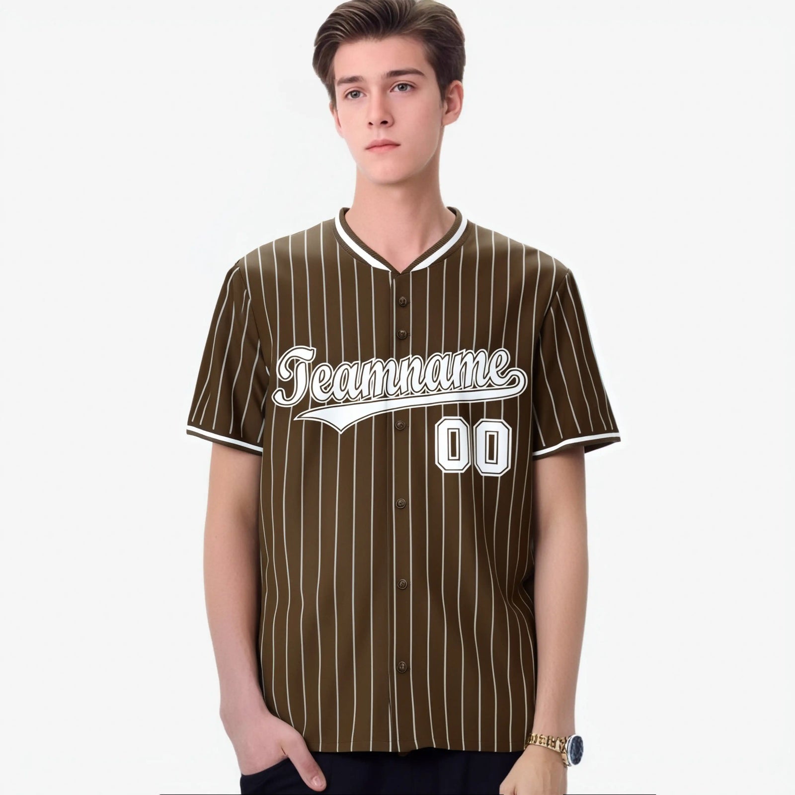 Custom Olive White Pinstripe White-Olive Authentic Baseball Jersey