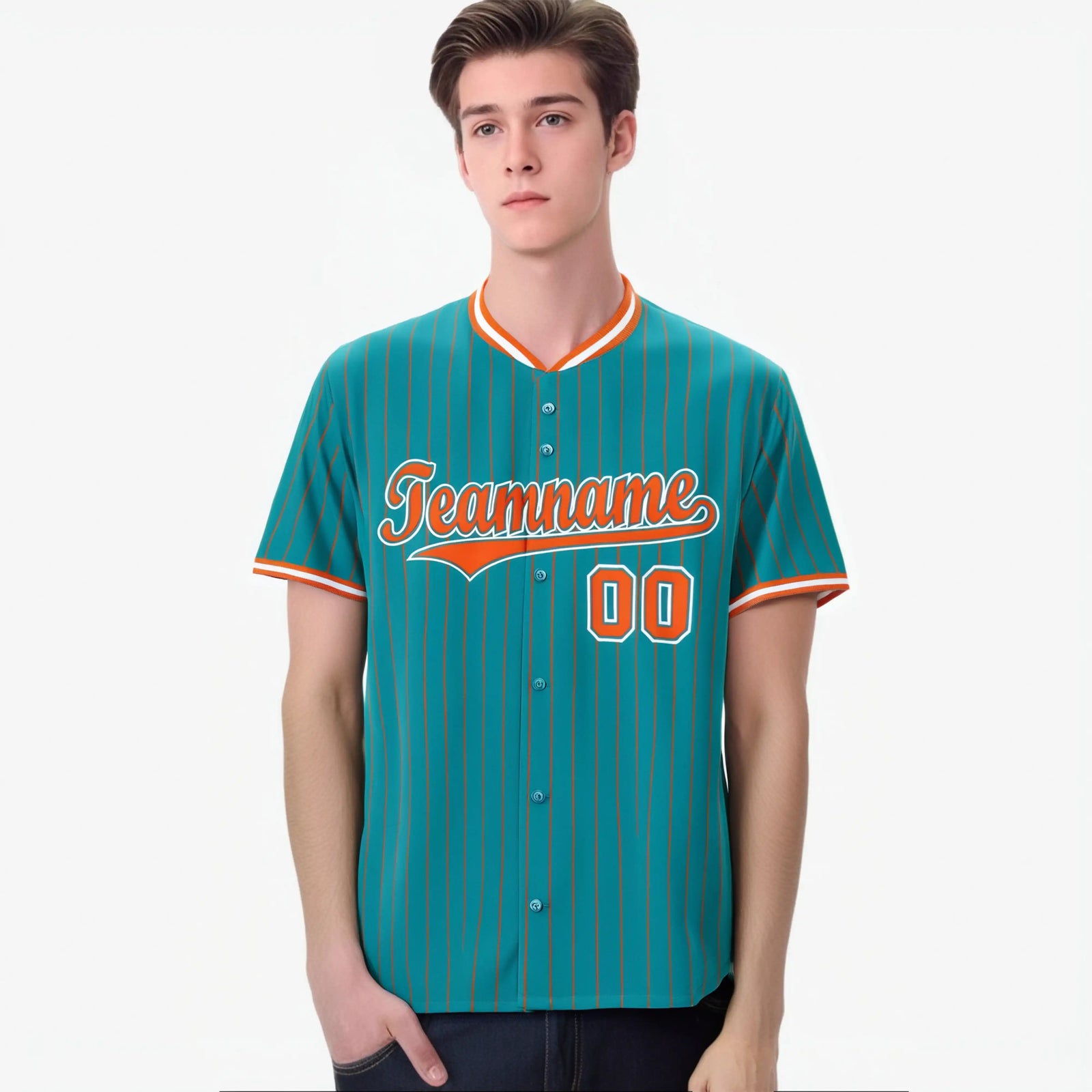 Custom Aqua Orange Pinstripe Orange-White Authentic Baseball Jersey