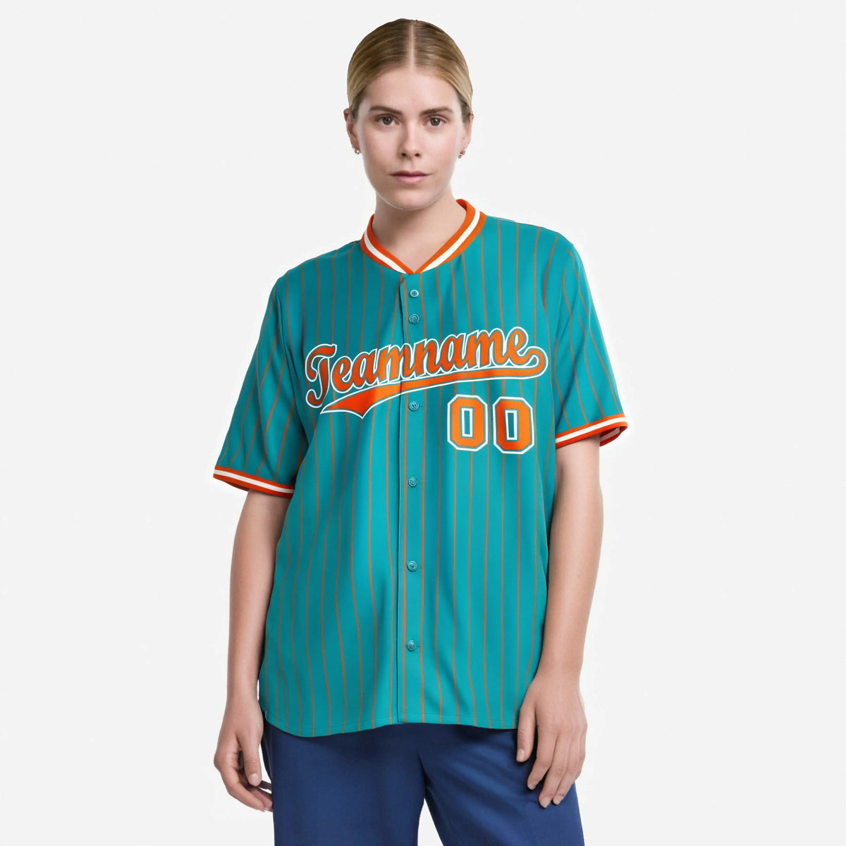 Custom Aqua Orange Pinstripe Orange-White Authentic Baseball Jersey