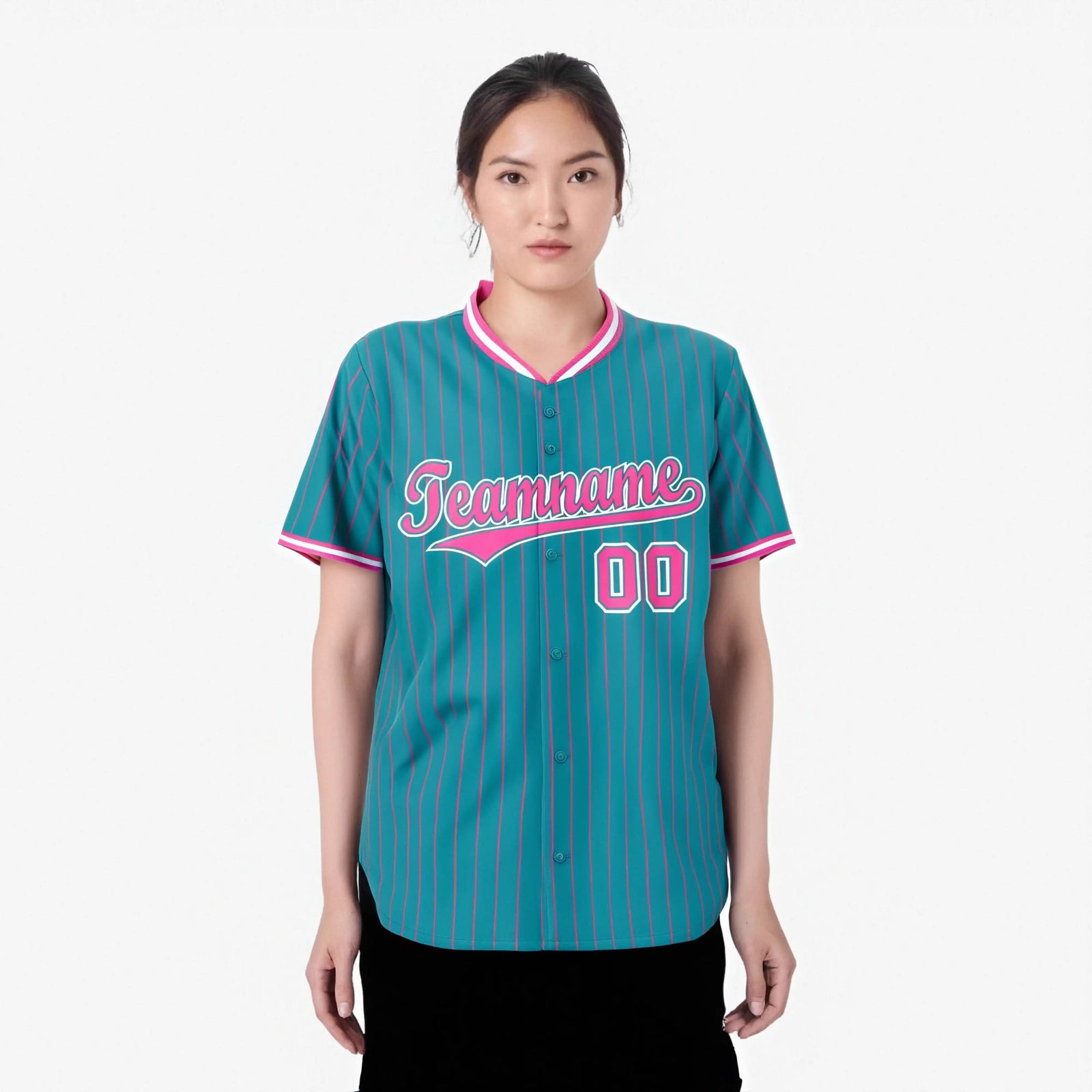Custom Aqua Pink Pinstripe Pink-White Authentic Baseball Jersey