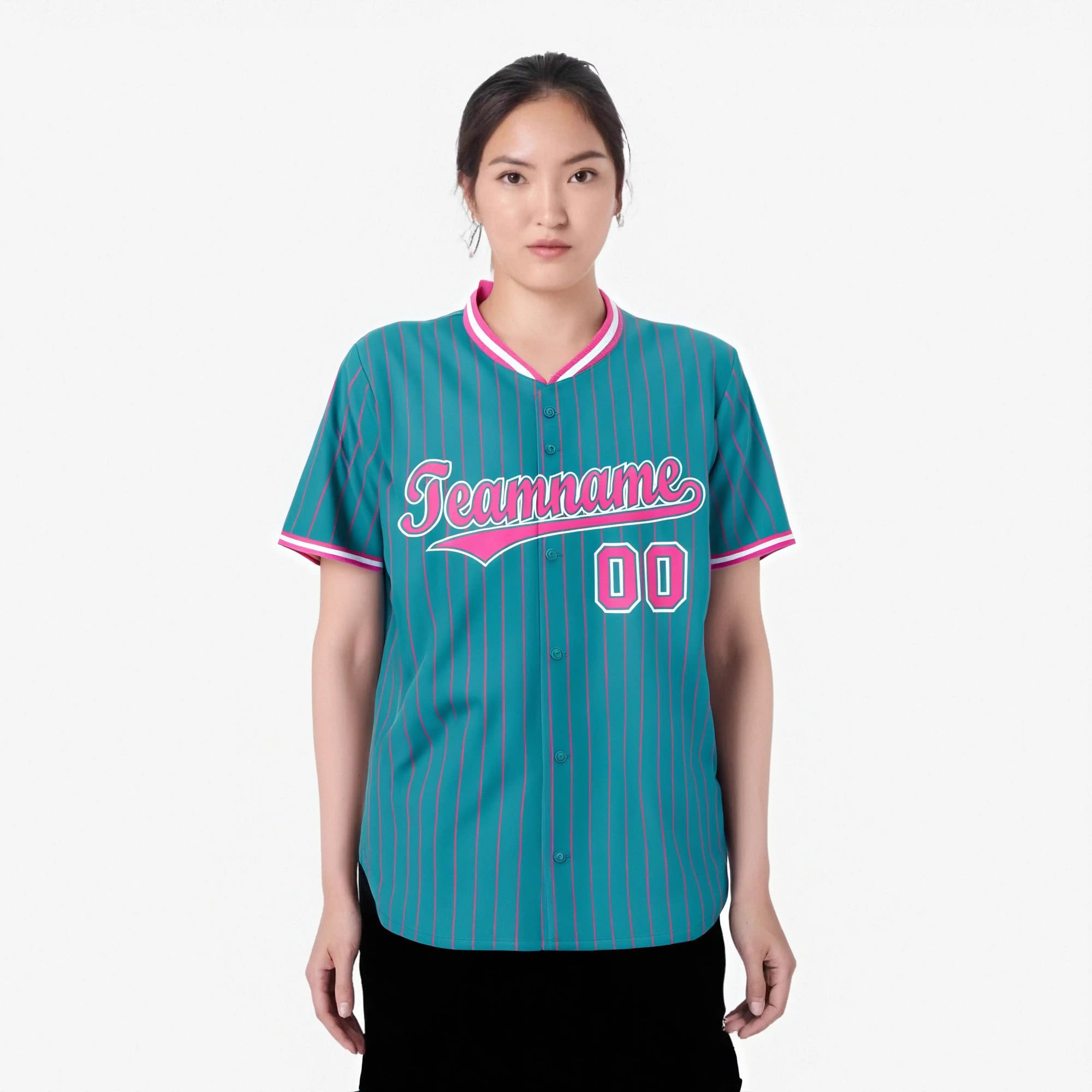 Custom Aqua Pink Pinstripe Pink-White Authentic Baseball Jersey