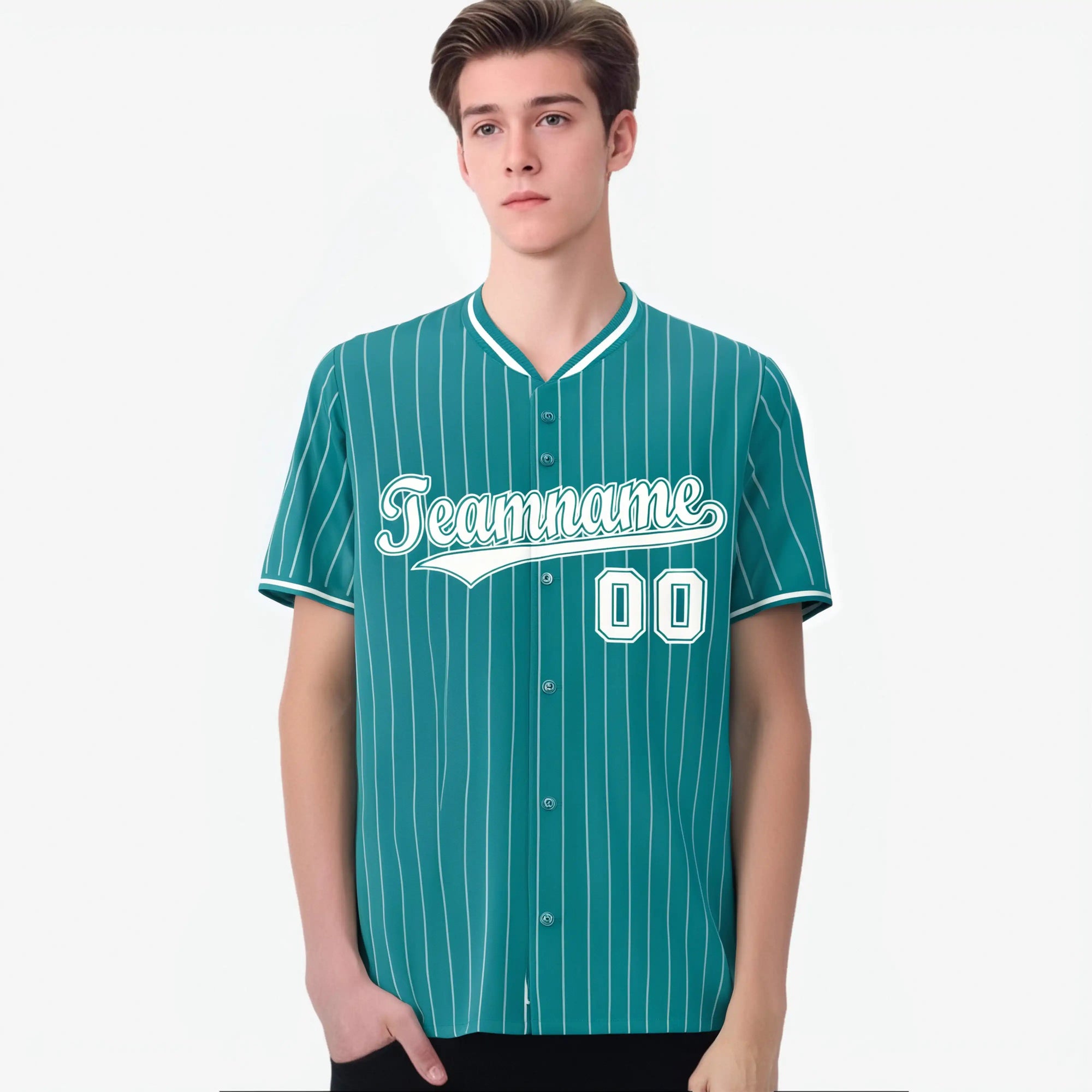 Custom Aqua White Pinstripe White-Aqua Authentic Baseball Jersey