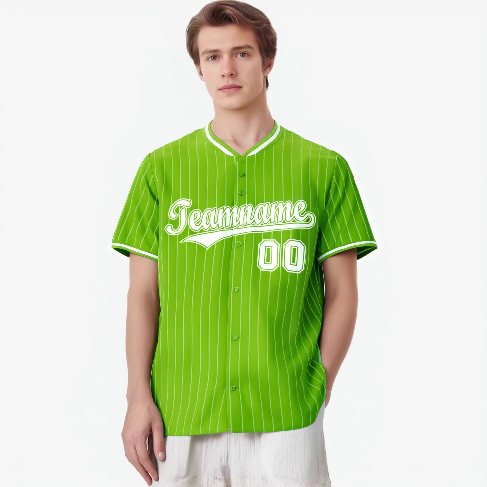 Custom Neon Green White Pinstripe White Neon-Green Authentic Baseball Jersey