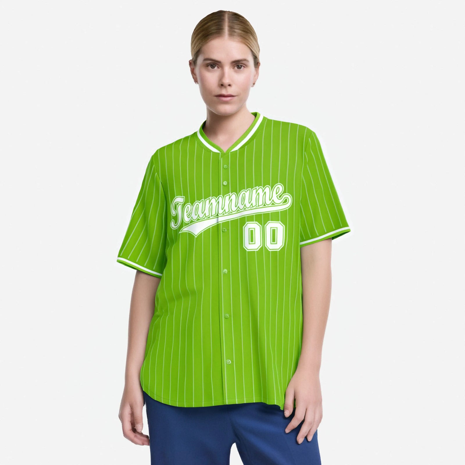 Custom Neon Green White Pinstripe White Neon-Green Authentic Baseball Jersey