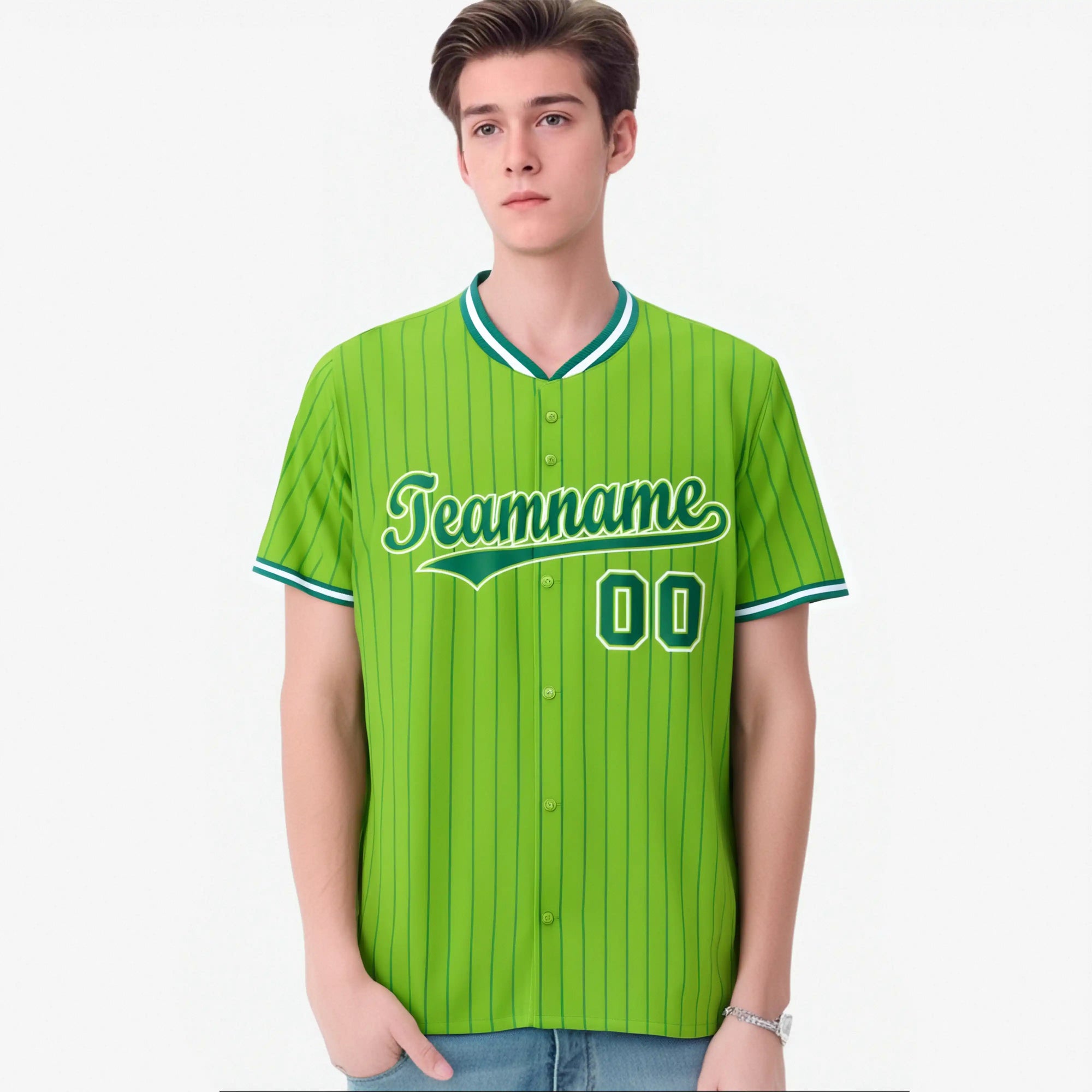 Custom Neon Green Kelly-Green Pinstripe Kelly-Green White Authentic Baseball Jersey