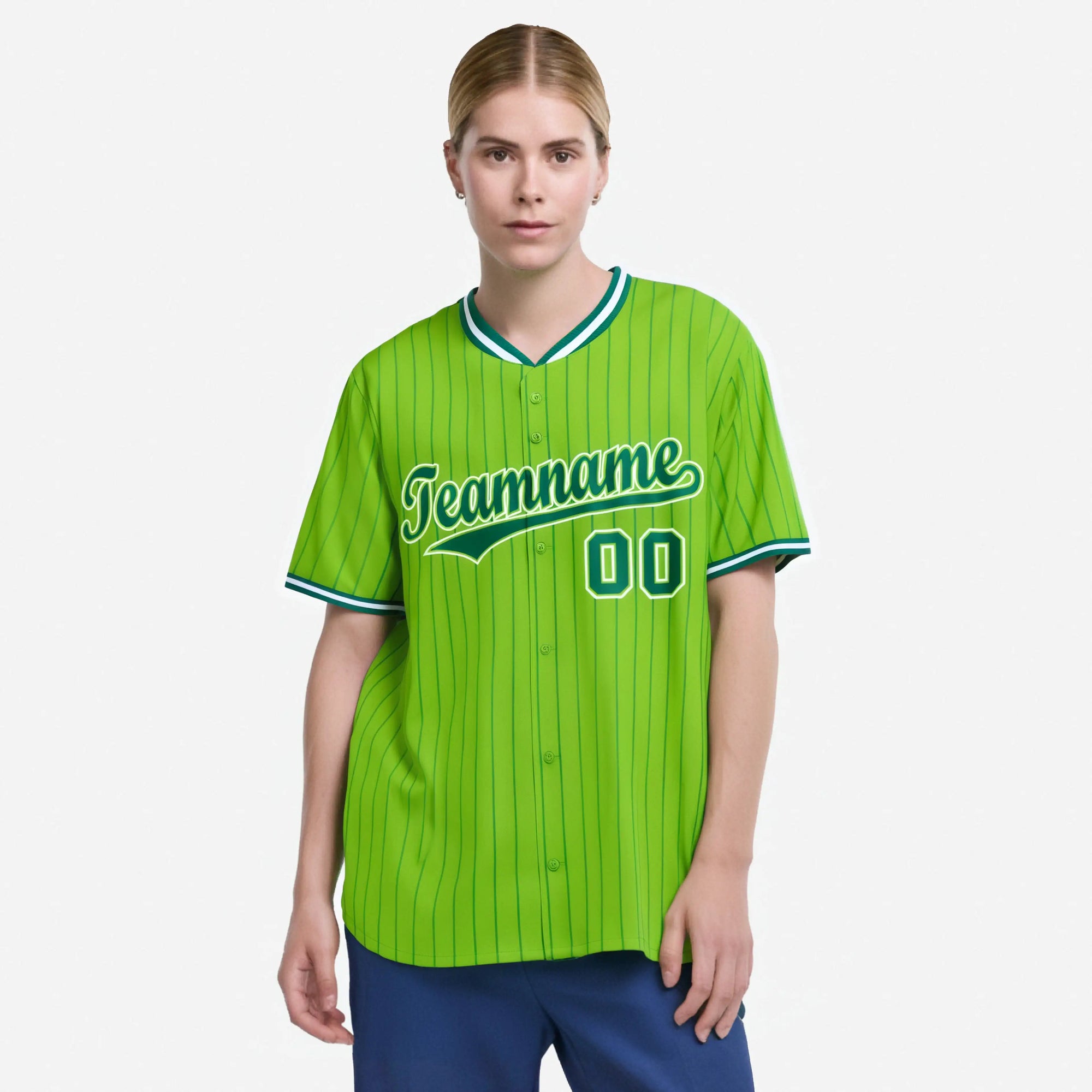 Custom Neon Green Kelly-Green Pinstripe Kelly-Green White Authentic Baseball Jersey