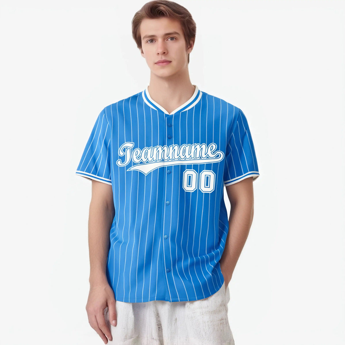 Custom Sky Blue White Pinstripe White Sky-Blue Authentic Baseball Jersey