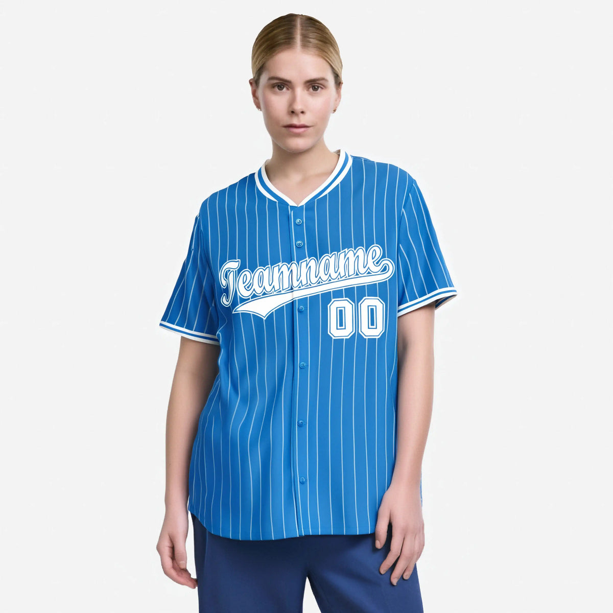 Custom Sky Blue White Pinstripe White Sky-Blue Authentic Baseball Jersey