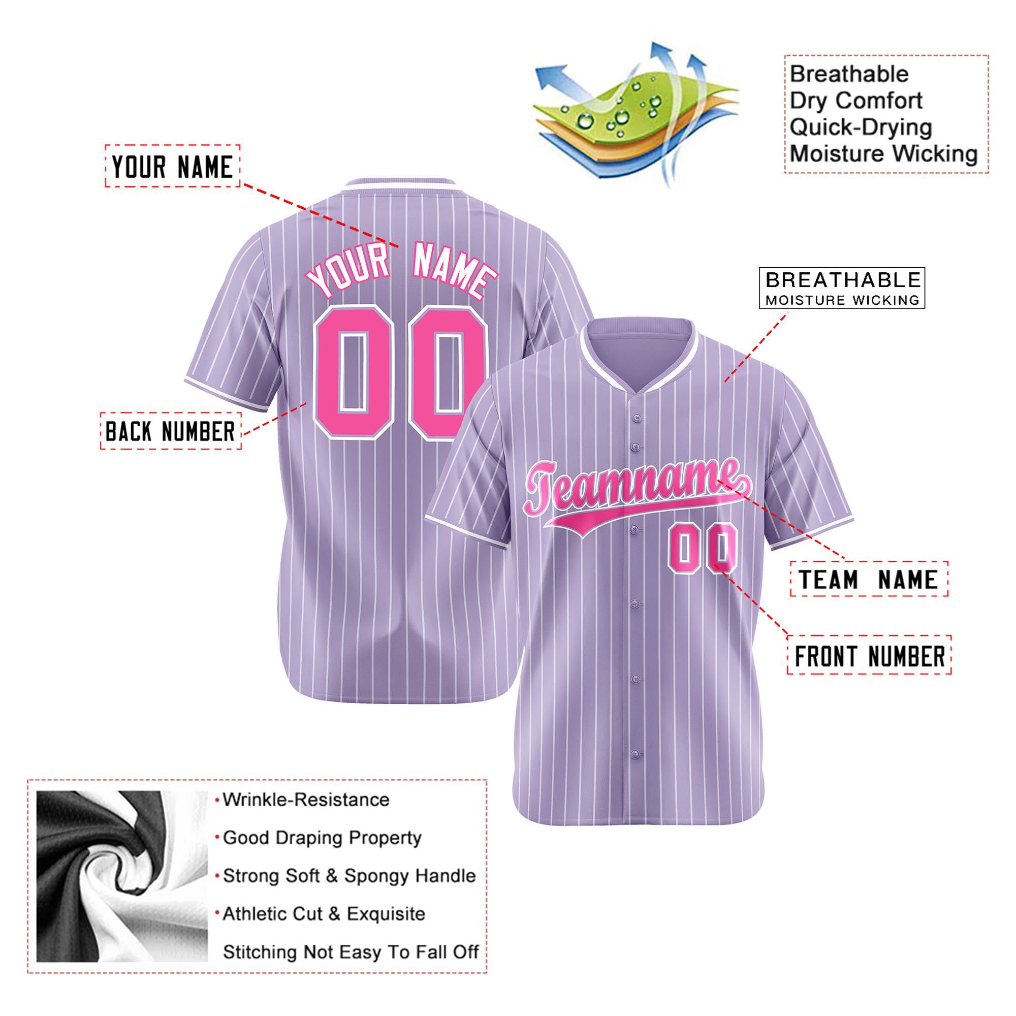 Custom Light Purple White Pinstripe Pink-White Authentic Baseball Jersey