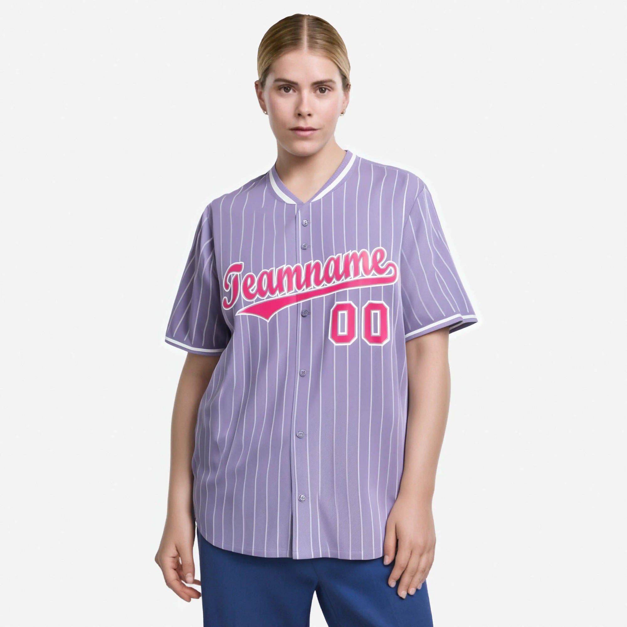 Custom Light Purple White Pinstripe Pink-White Authentic Baseball Jersey