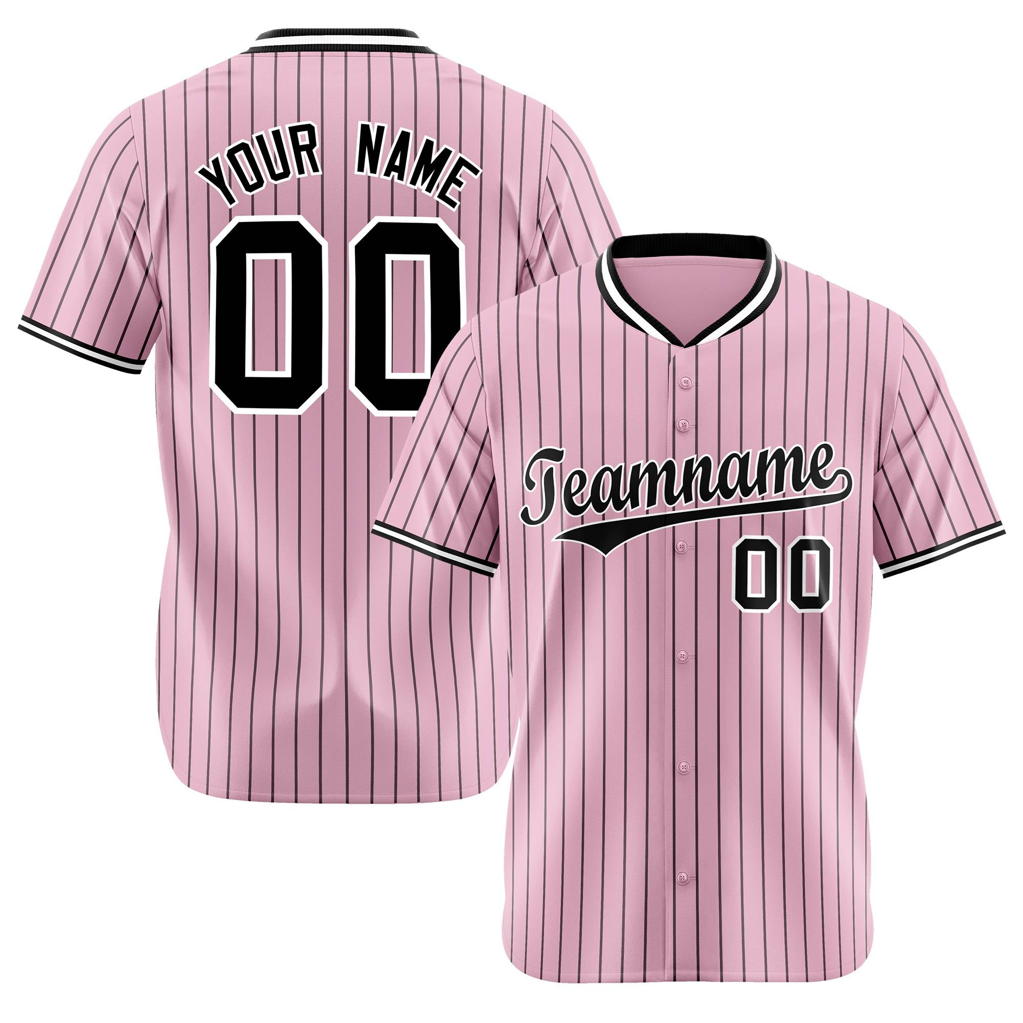 Custom Pink Black Pinstripe Black-White Authentic Baseball Jersey