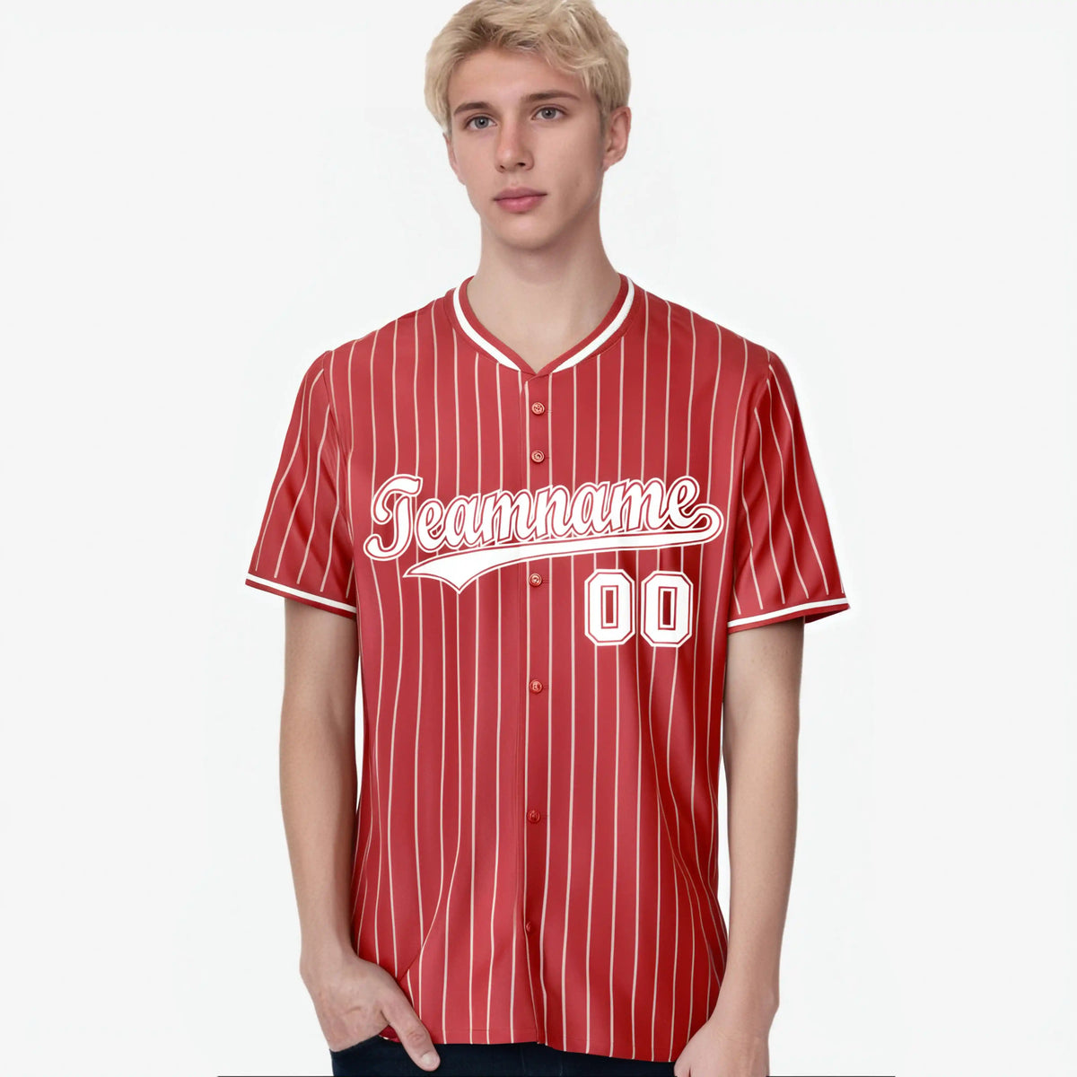 Custom Red White Pinstripe White-Red Authentic Baseball Jersey