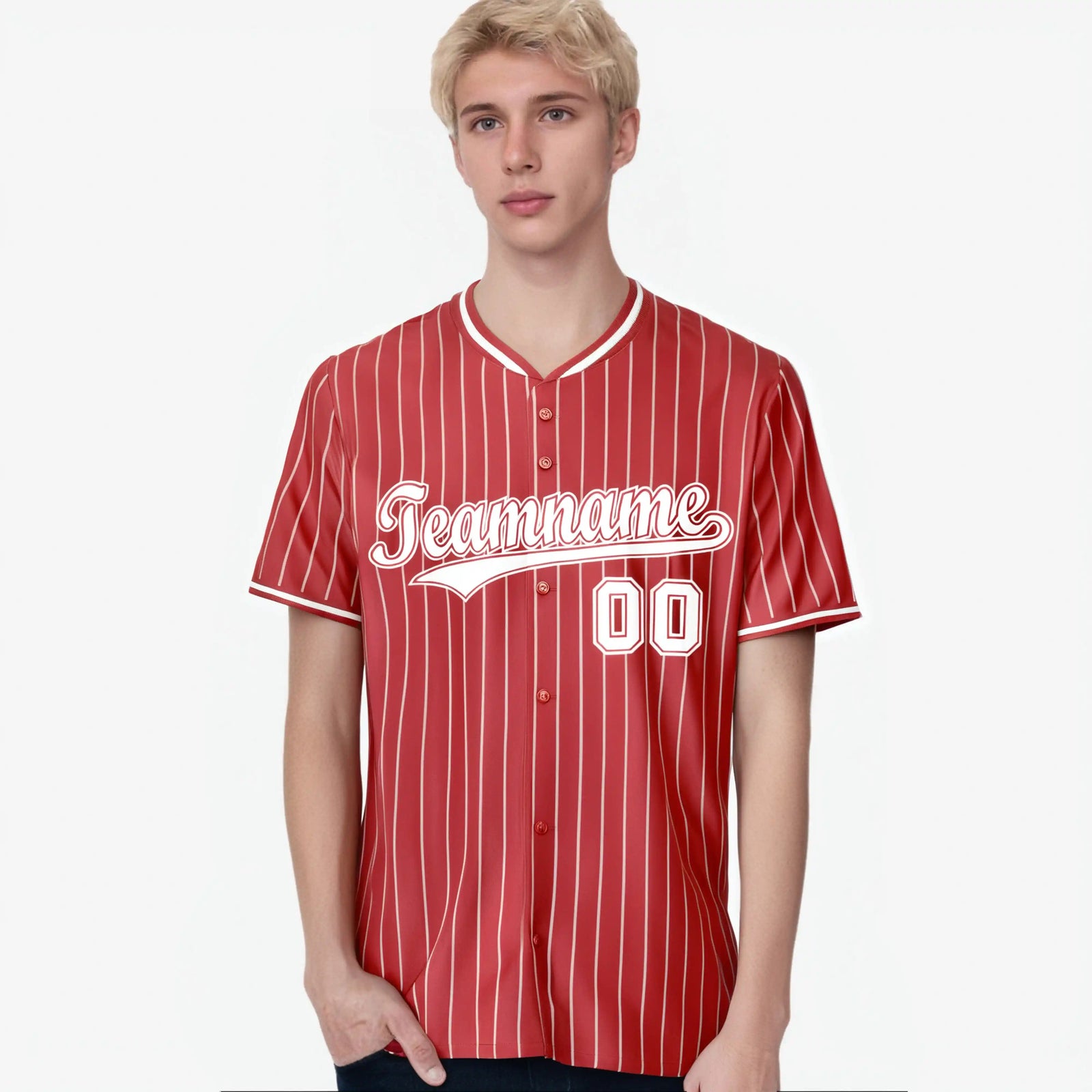 Custom Red White Pinstripe White-Red Authentic Baseball Jersey