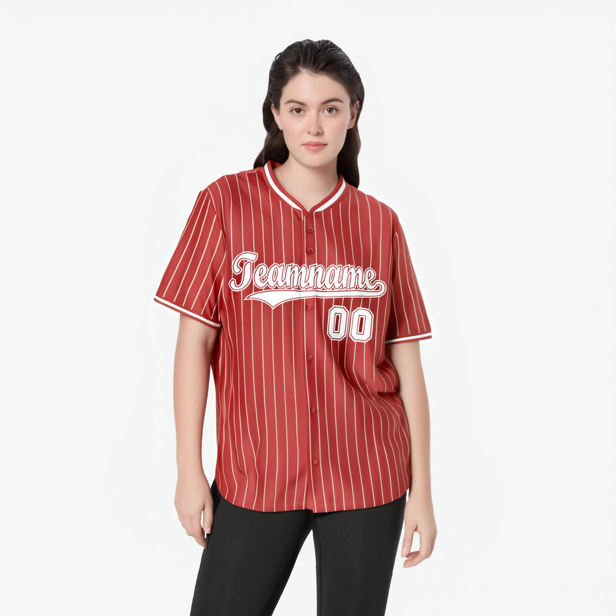 Custom Red White Pinstripe White-Red Authentic Baseball Jersey