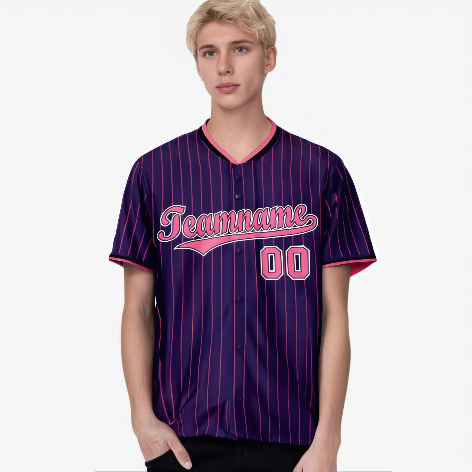 Custom Purple Pink Pinstripe Pink-White Authentic Baseball Jersey