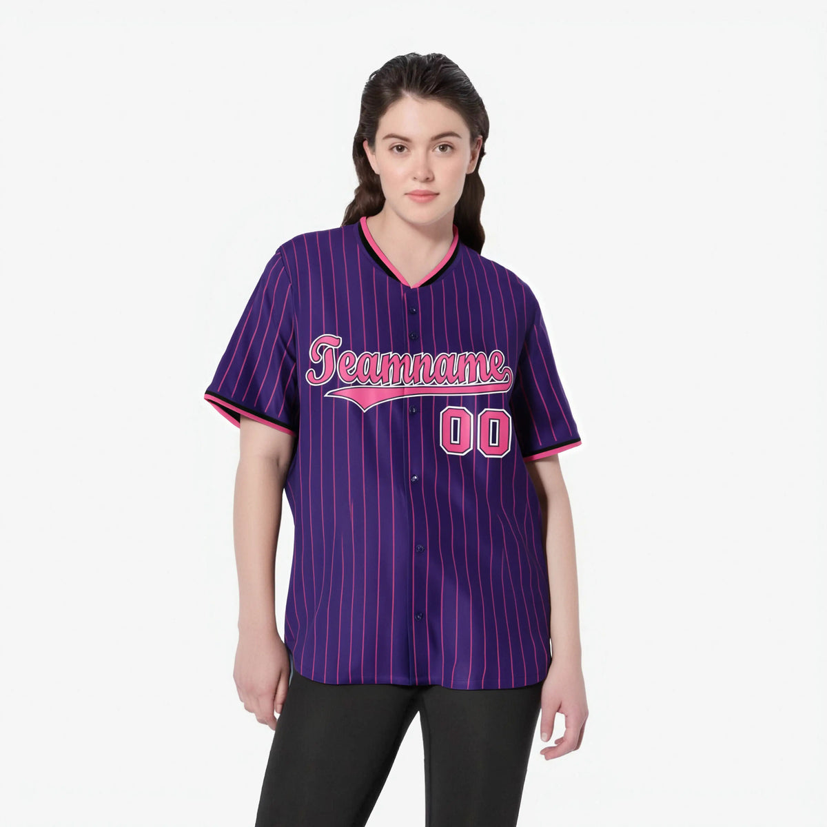 Custom Purple Pink Pinstripe Pink-White Authentic Baseball Jersey