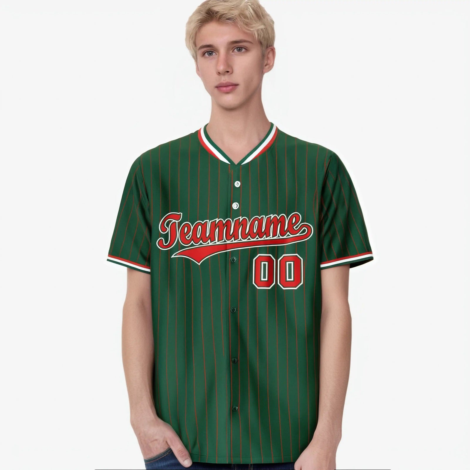 Custom Midnight Green Red Pinstripe Red-White Authentic Baseball Jersey