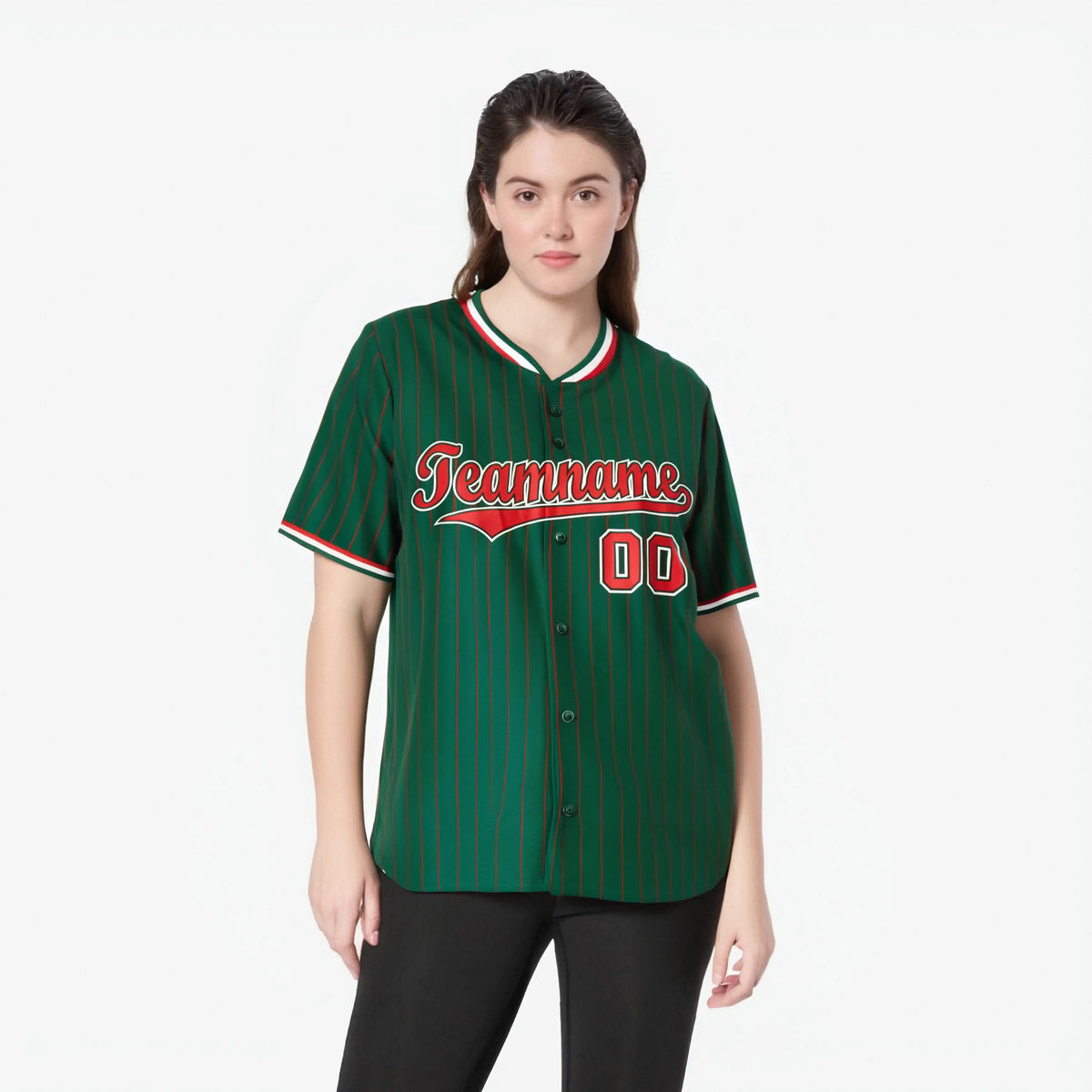 Custom Midnight Green Red Pinstripe Red-White Authentic Baseball Jersey