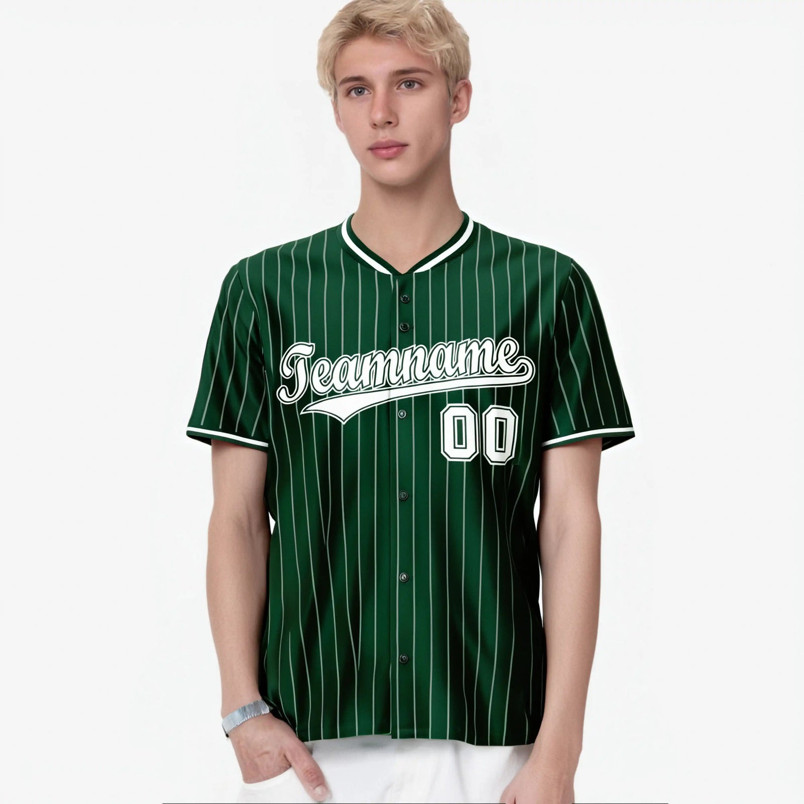 Custom Midnight Green White Pinstripe White Midnight-Green Authentic Baseball Jersey