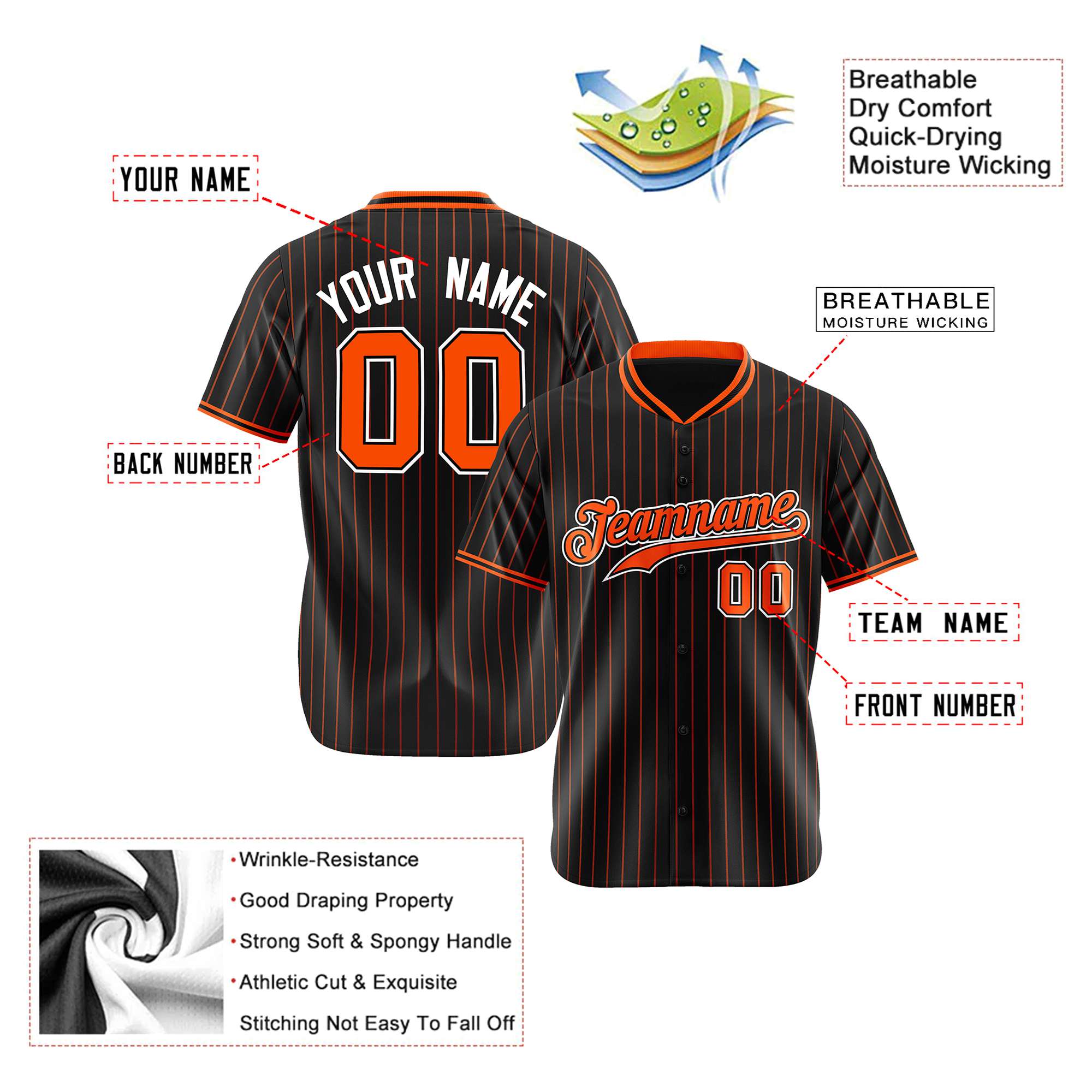 Custom Black Bay-Orange Pinstripe Bay-Orange White Authentic Baseball Jersey