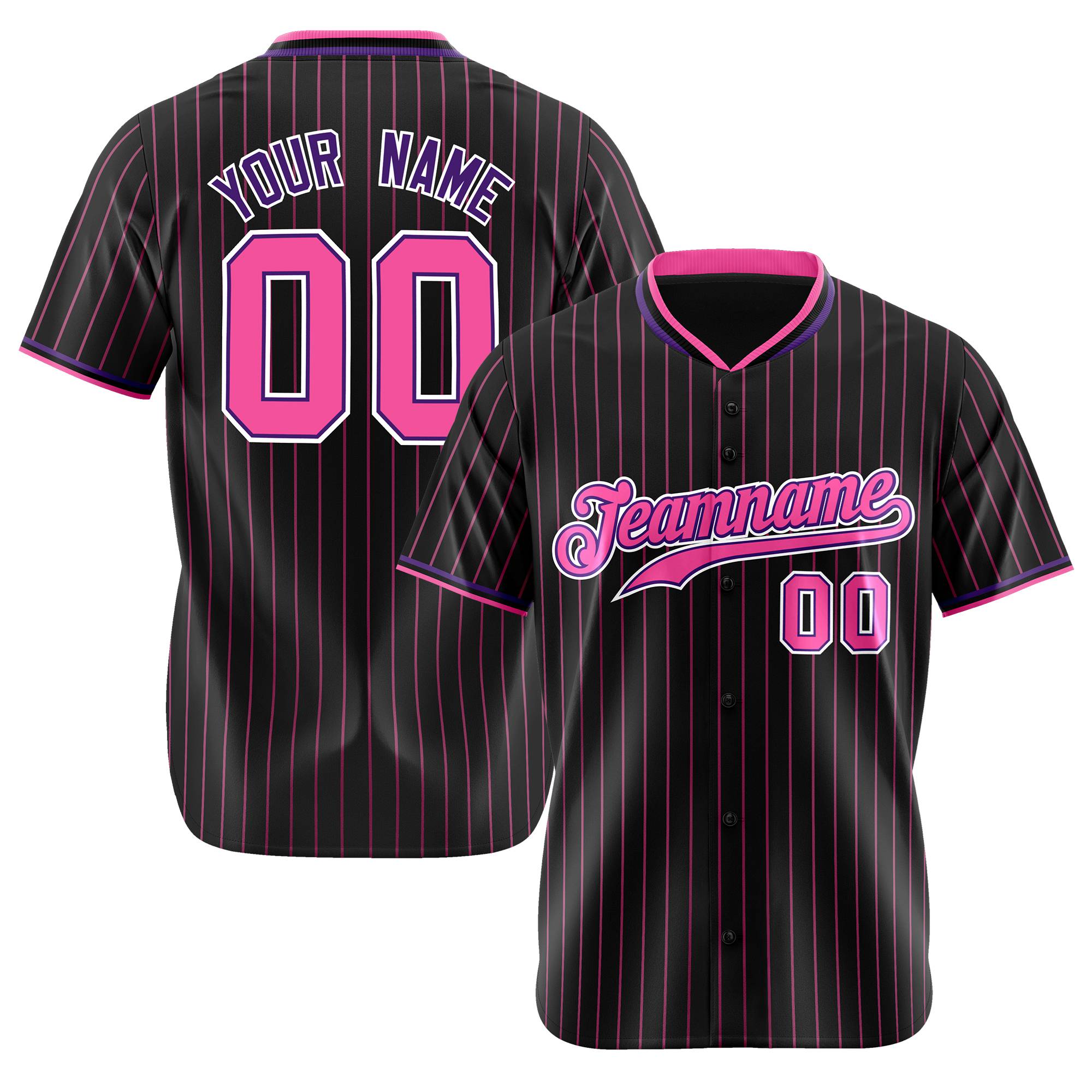 Custom Black Pink Pinstripe Pink-Purple Authentic Baseball Jersey