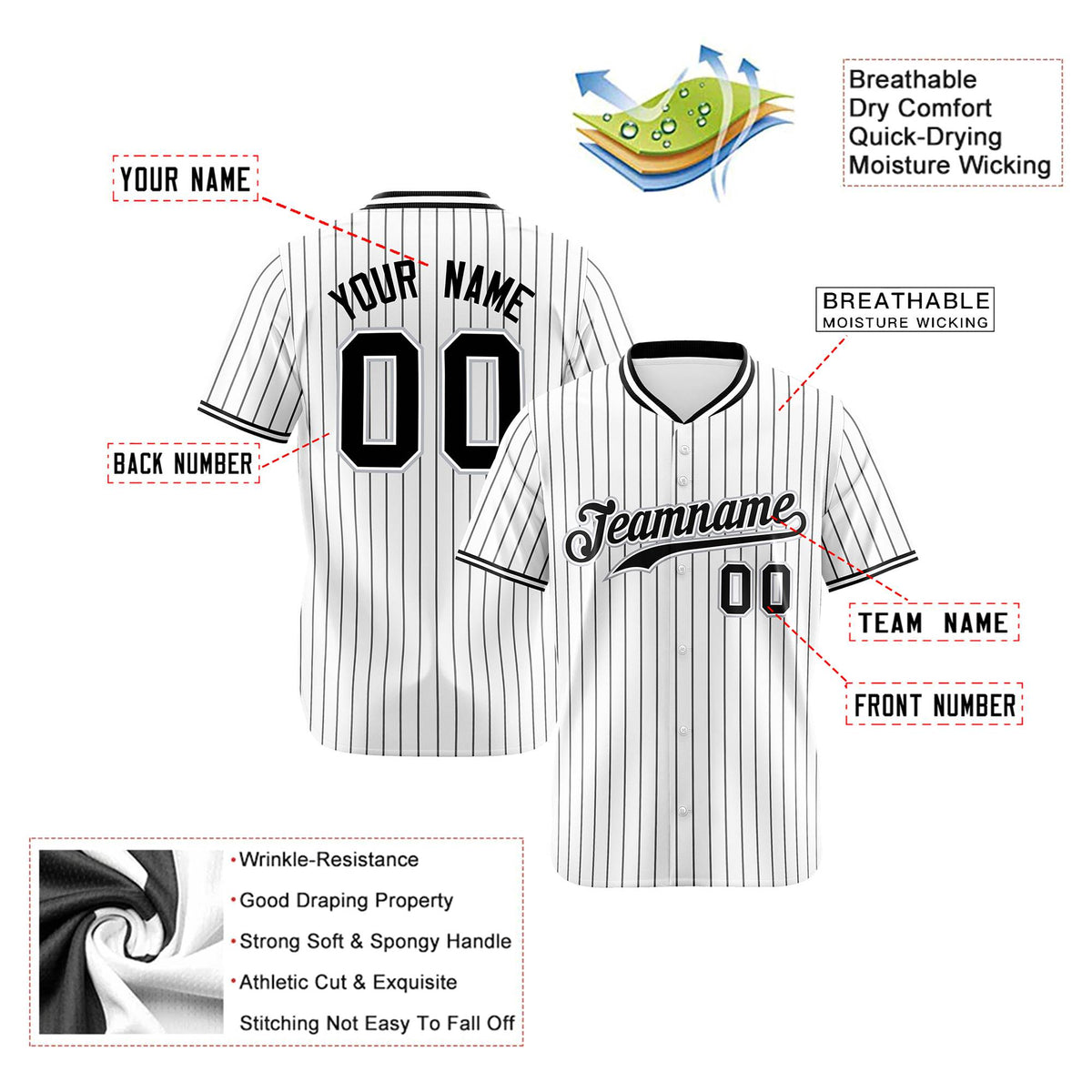Custom White Black Pinstripe White-Black Authentic Baseball Jersey