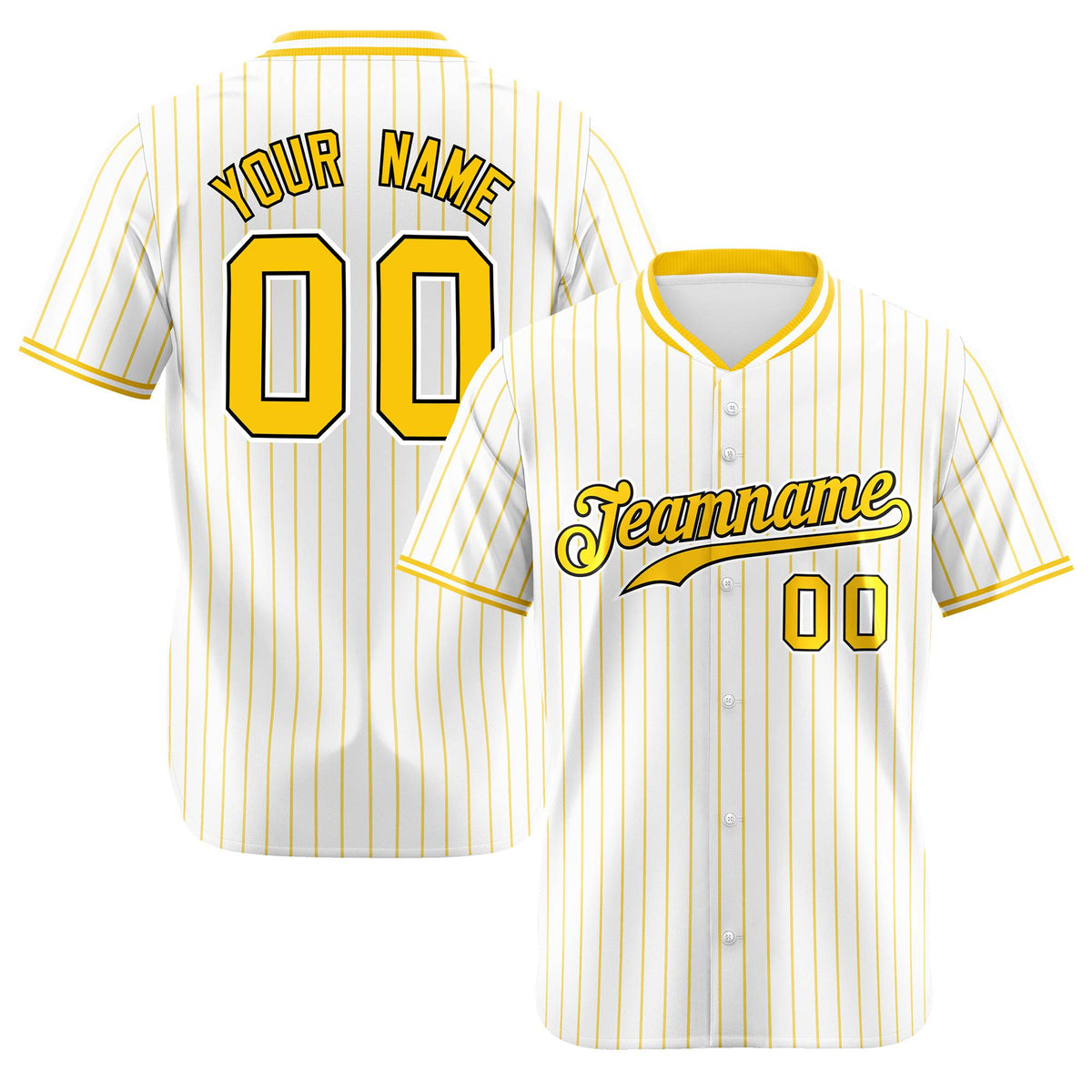 Custom White Yellow Pinstripe White-Yellow Black Authentic Baseball Jersey