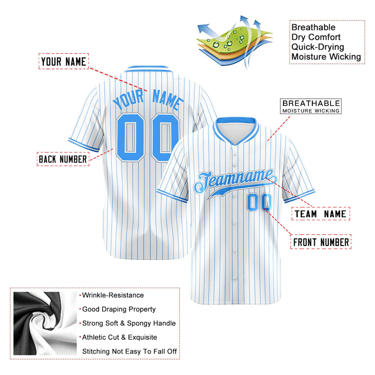 Custom White Blue Pinstripe White-Blue Gray Authentic Baseball Jersey