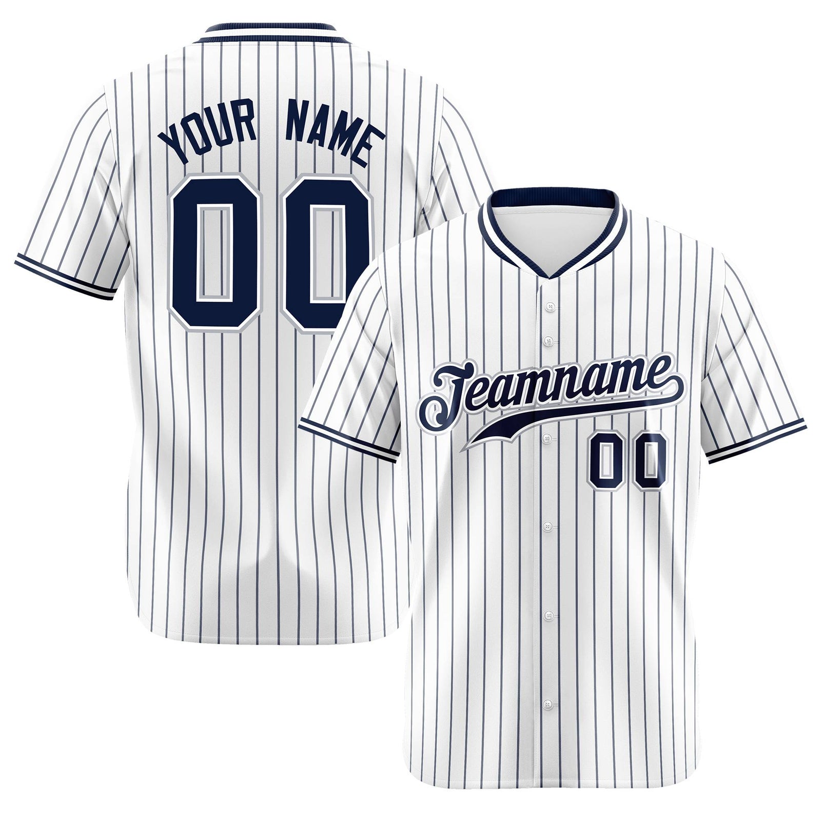 Custom White Navy Pinstripe White-Navy Authentic Baseball Jersey