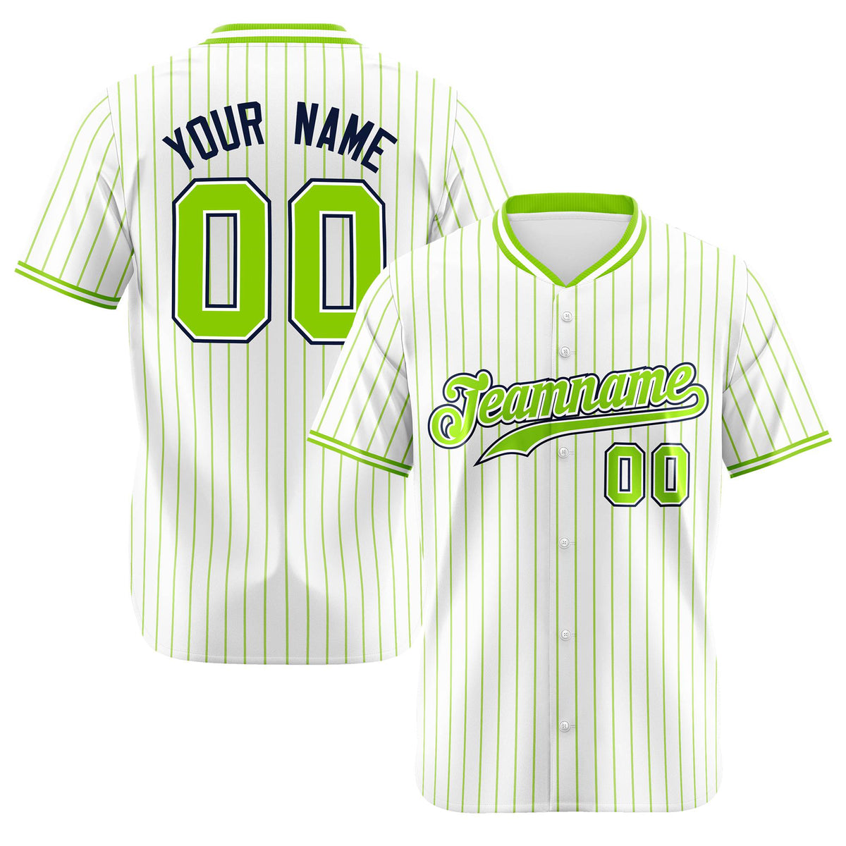 Custom White Neon-Green Pinstripe White Neon-Green Black Authentic Baseball Jersey