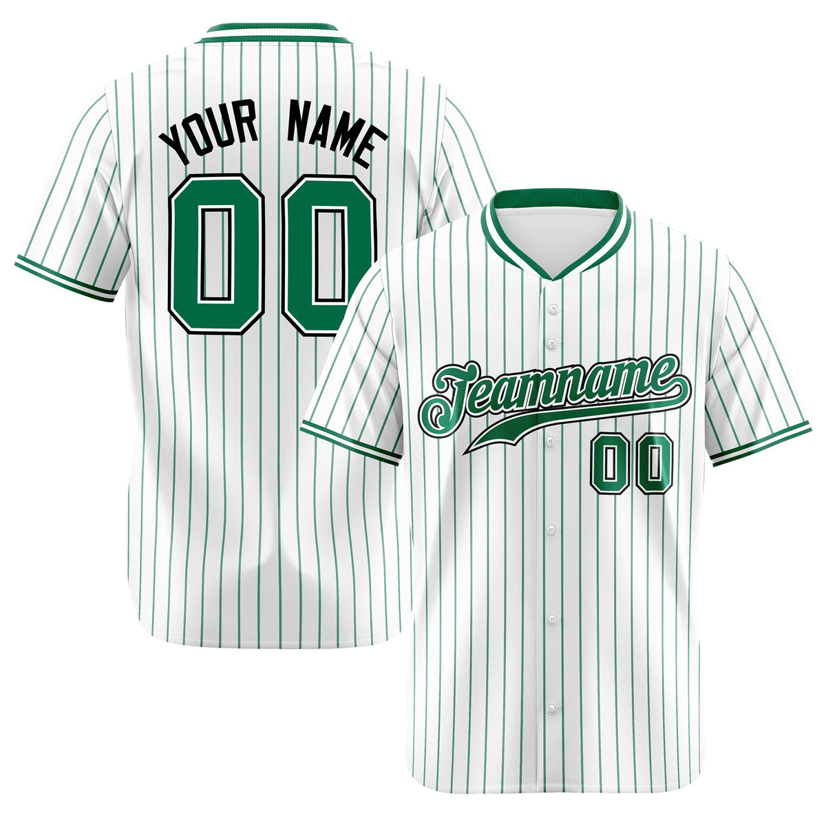 Custom White Kelly-Green Pinstripe White Kelly-Green Black Authentic Baseball Jersey