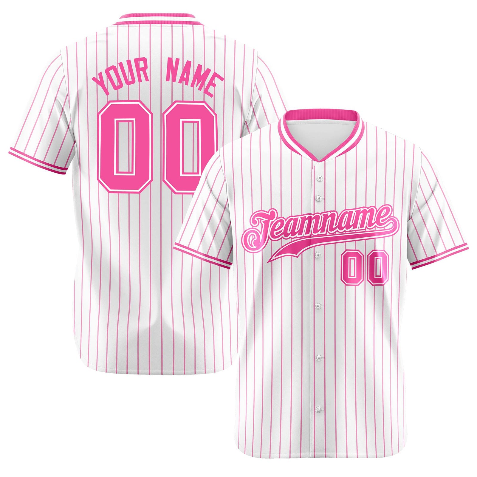 Custom White Pink Pinstripe White-Pink Authentic Baseball Jersey